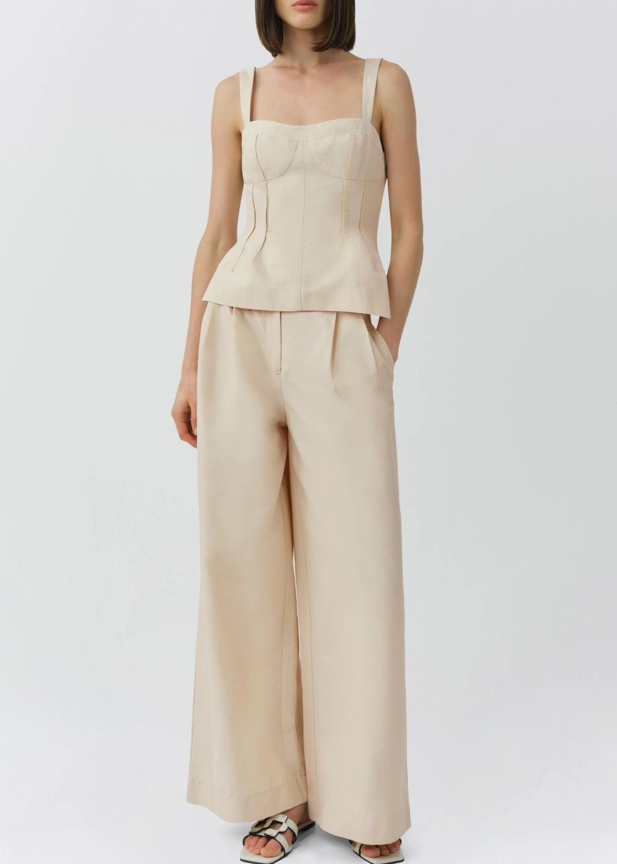 SIMKHAI Leroy Pleated Wide Leg Pant - Stone