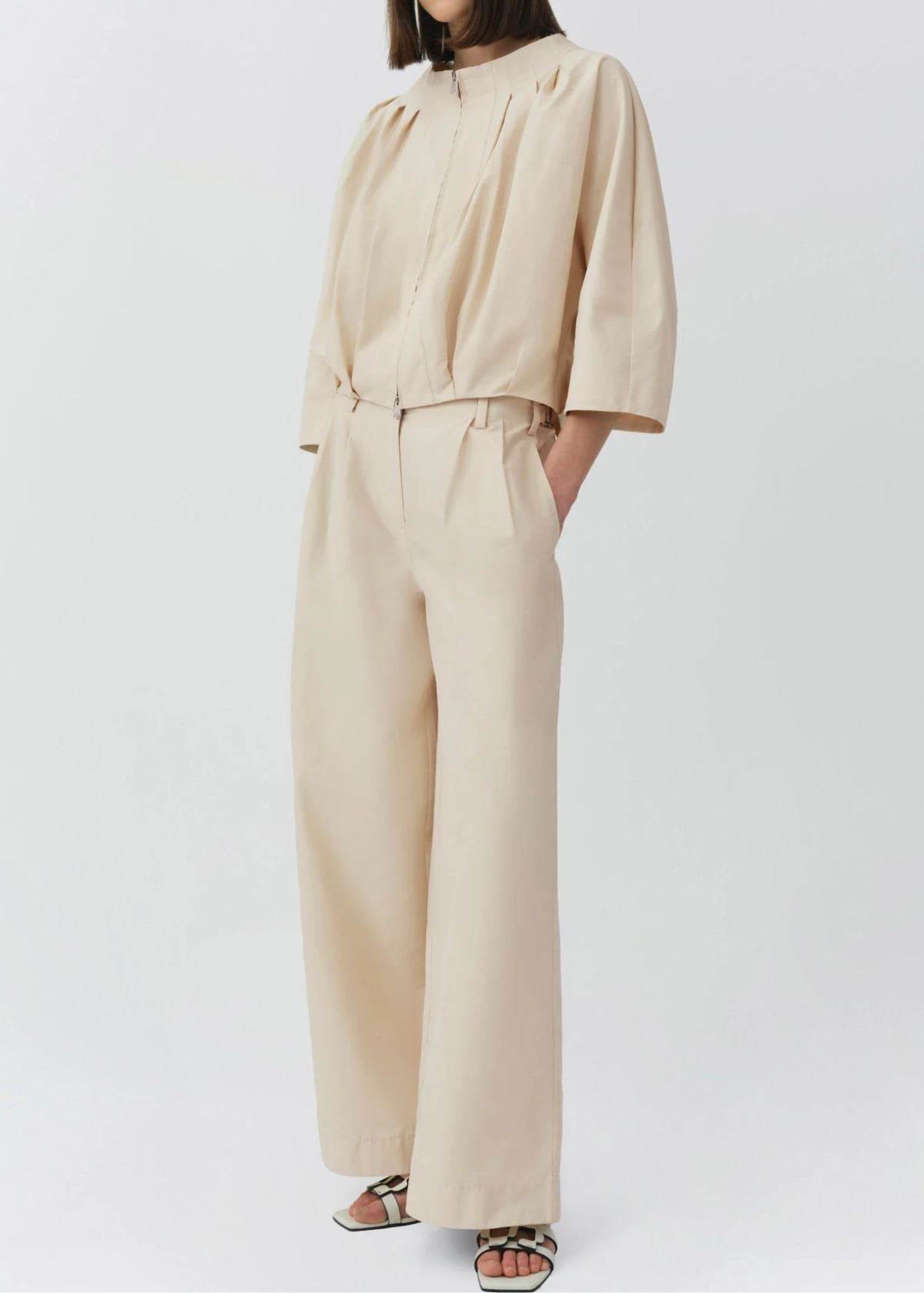 SIMKHAI Jess Pleated Jacket - Stone