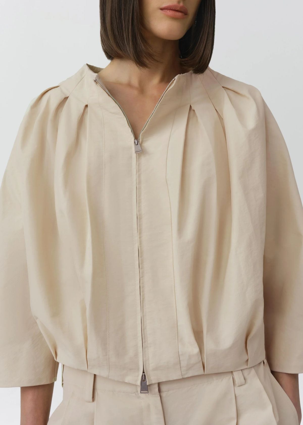 SIMKHAI Jess Pleated Jacket - Stone