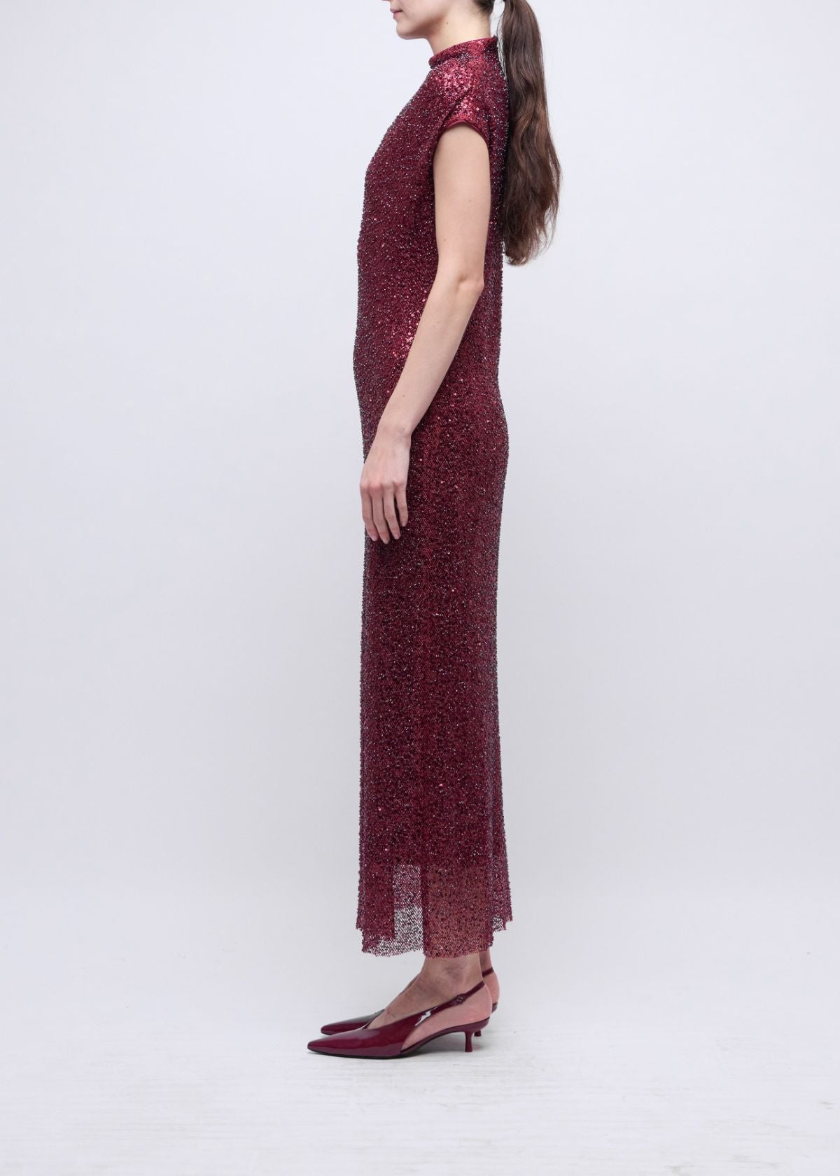 SIMKHAI Zaria Cowl Neck Midi Dress - Cranberry