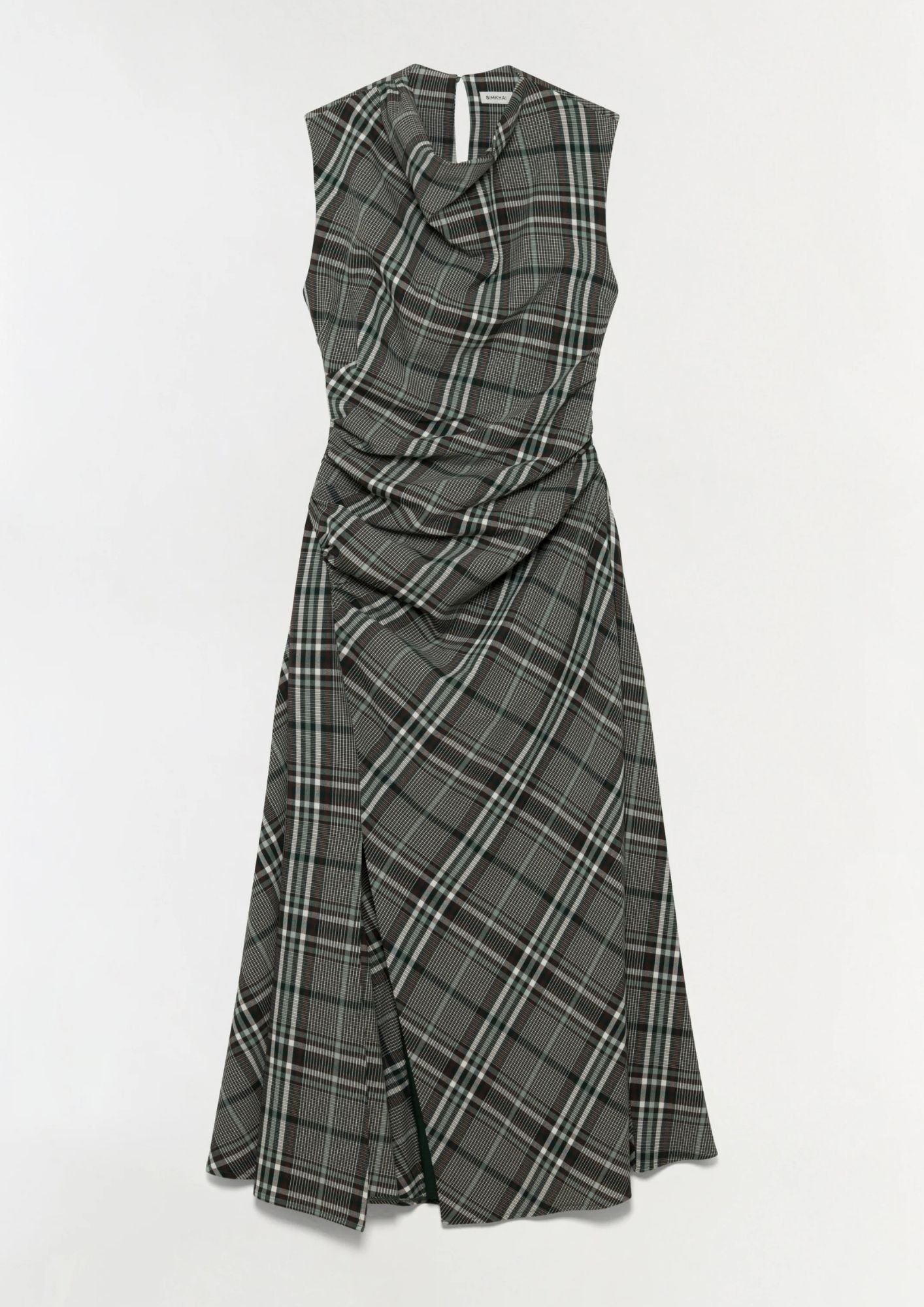SIMKHAI Burke Sleeveless Draped Midi Dress - Everglade Plaid