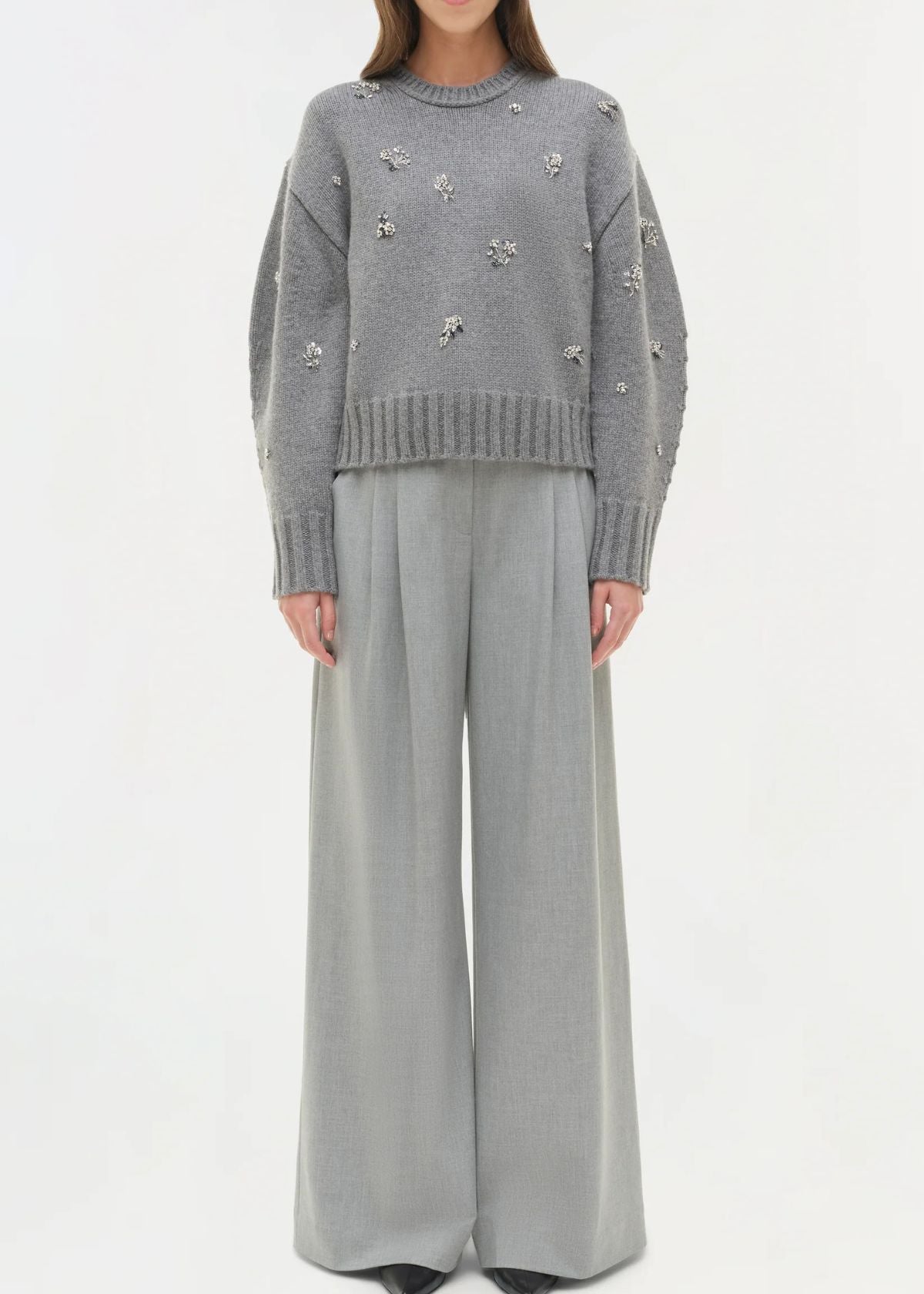 SIMKHAI Coraline Embellished Knit Sweater - Heather Grey
