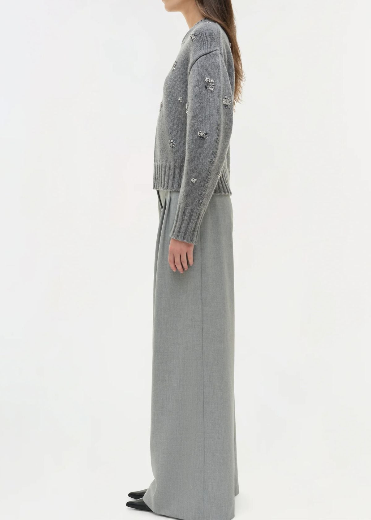 SIMKHAI Coraline Embellished Knit Sweater - Heather Grey