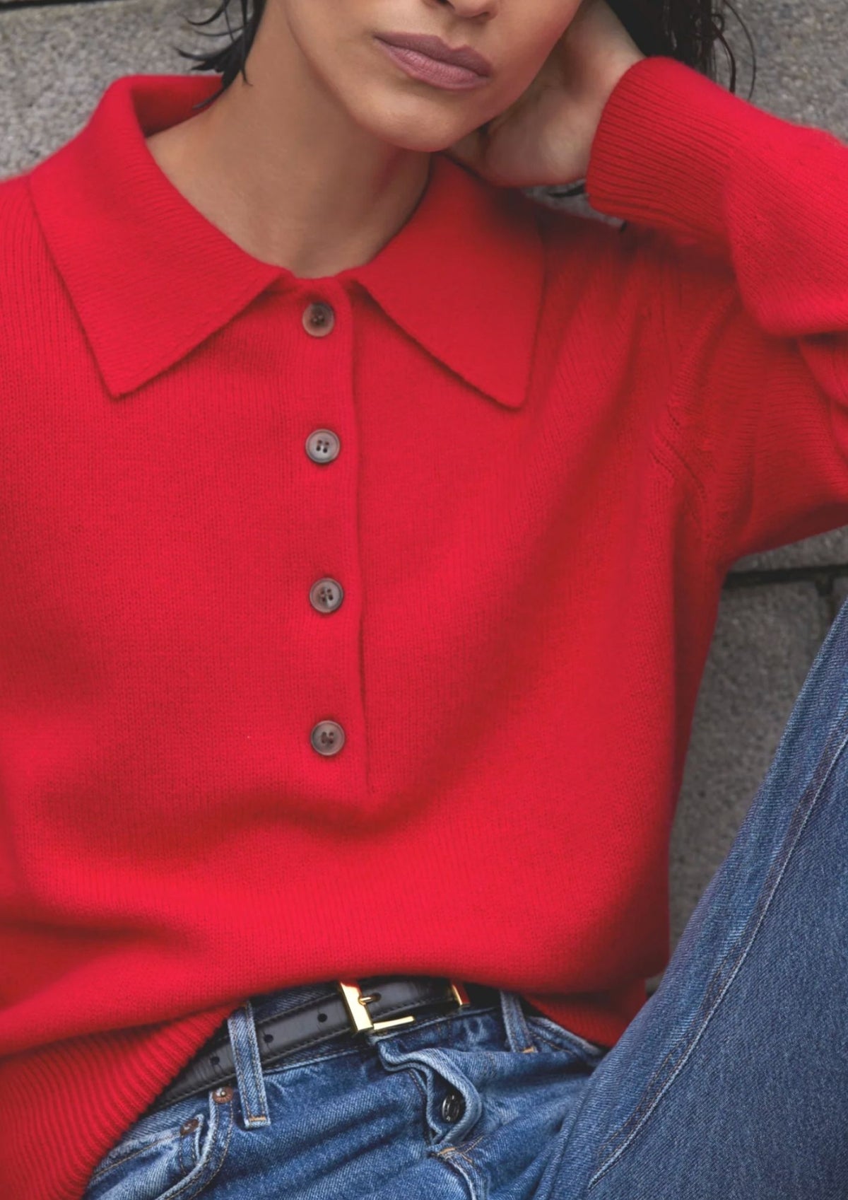 SOLD OUT NYC The Cashmere Polo Top - Cherry