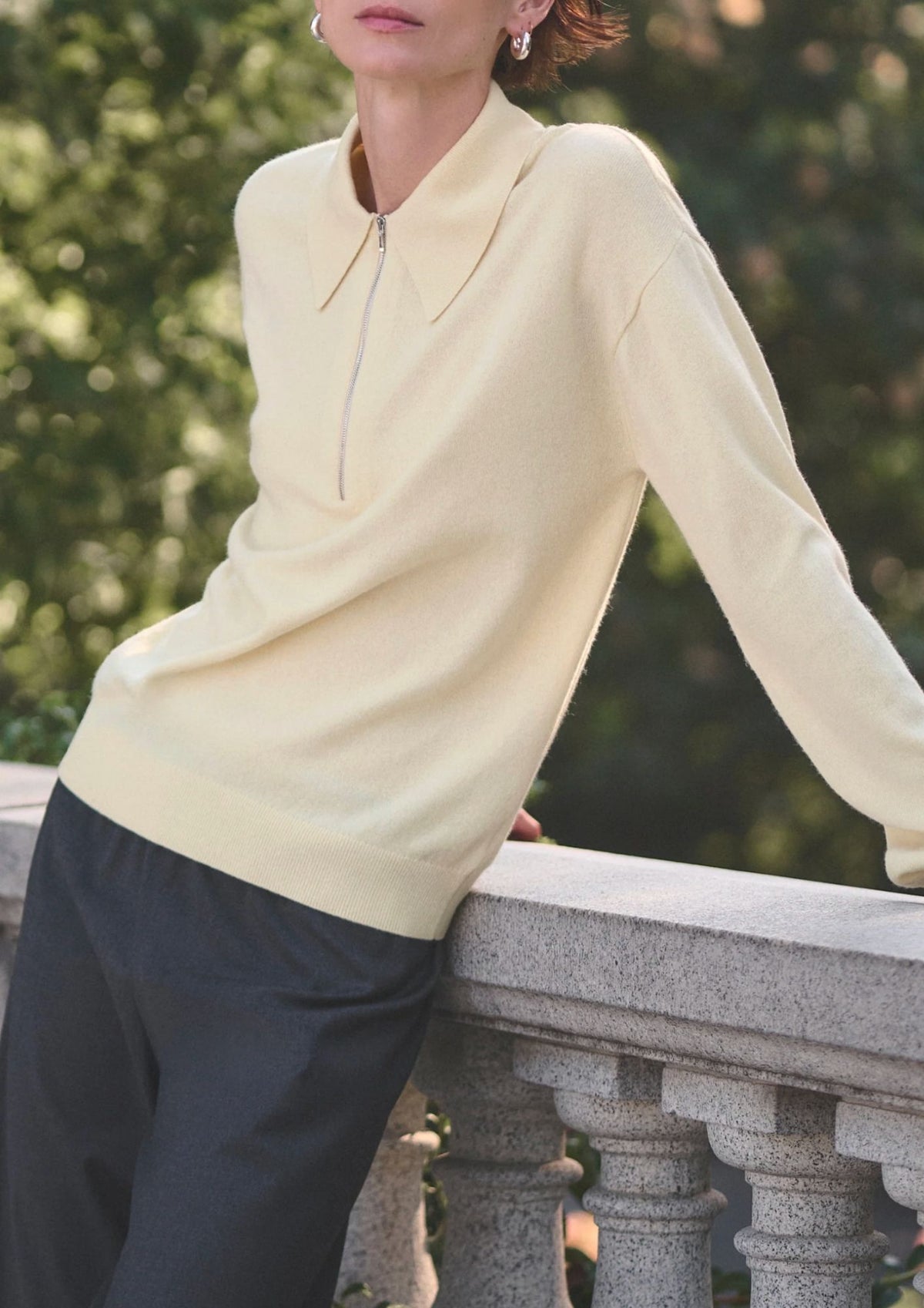 SOLD OUT NYC The Cashmere Zip Polo Top - Butter