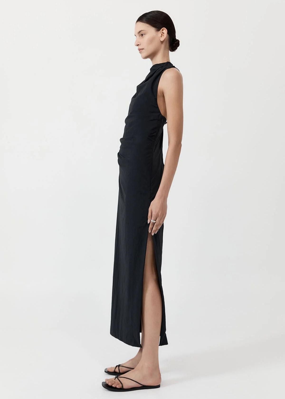 ST. AGNI Asymmetrical Tuck Dress - Black