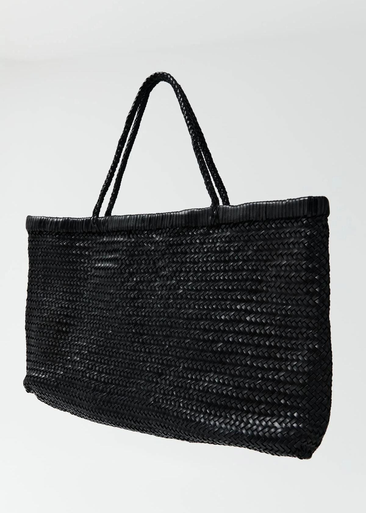 ST. AGNI Wide Bagu Woven Tote Handbag - Black