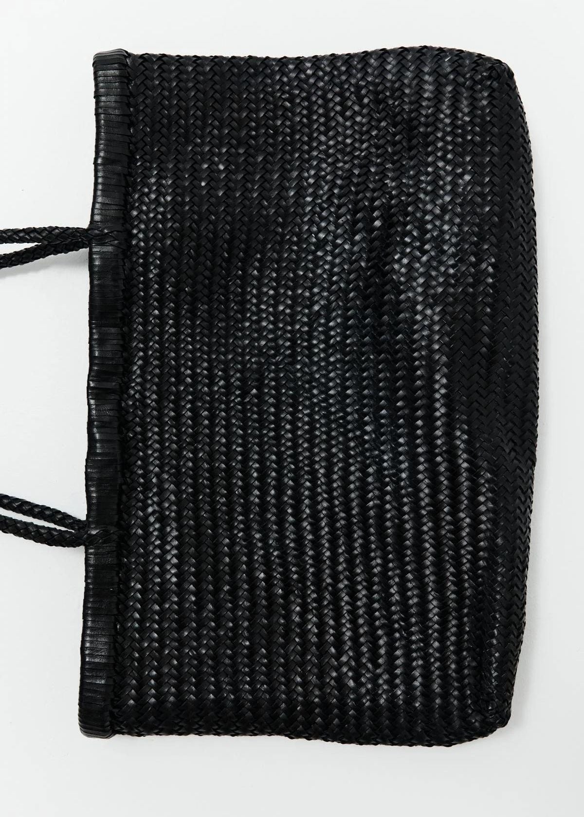 ST. AGNI Wide Bagu Woven Tote Handbag - Black