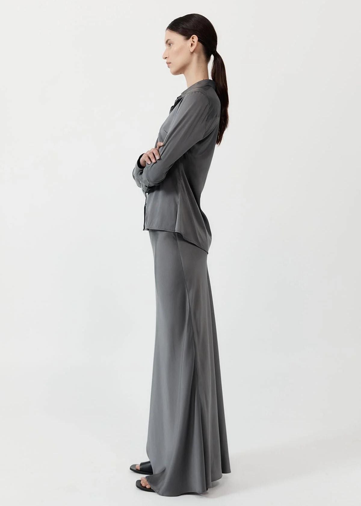 ST. AGNI Soft Silk Maxi Skirt - Pewter Grey