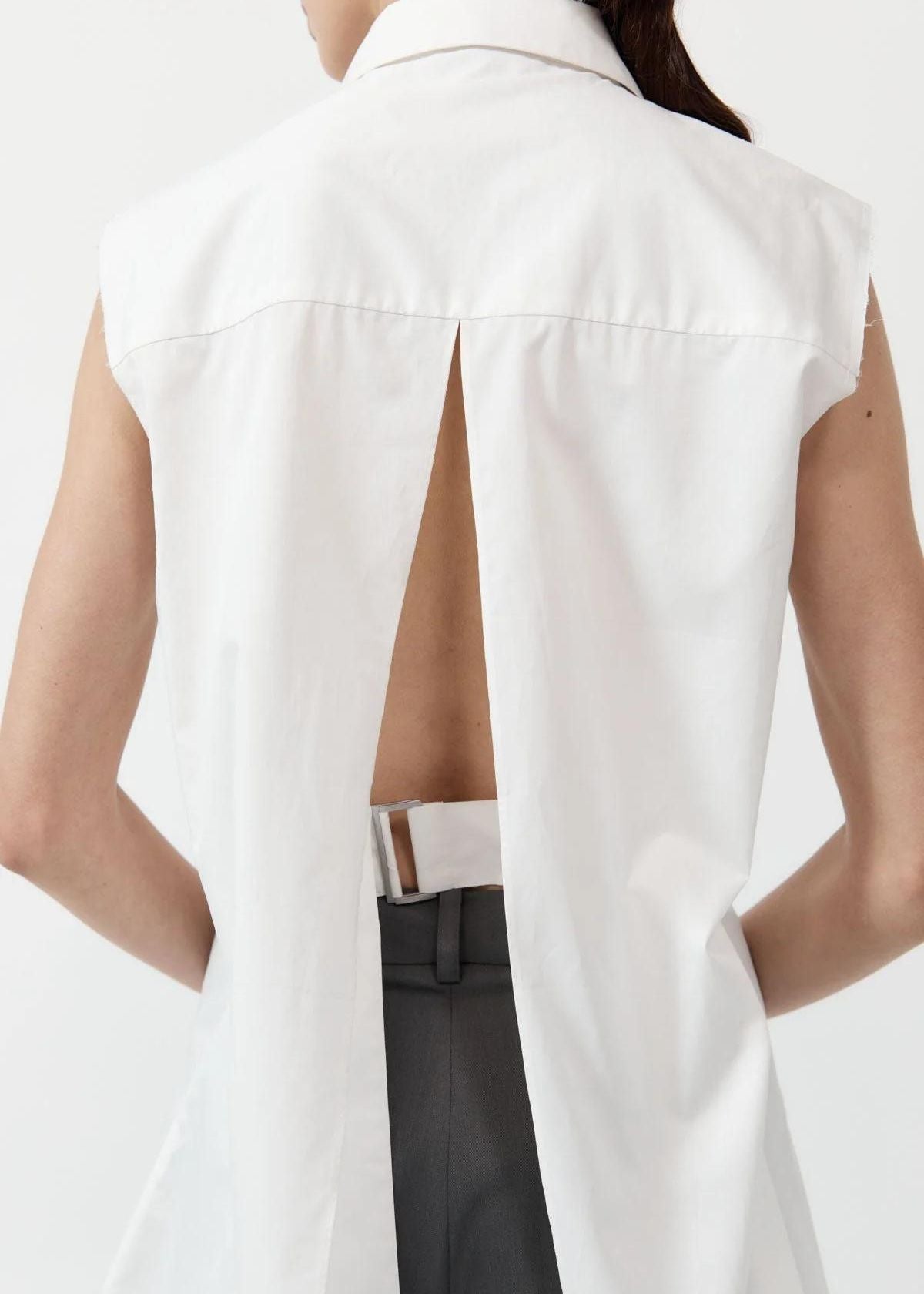 ST. AGNI Cotton Belted Sleeveless Top - White