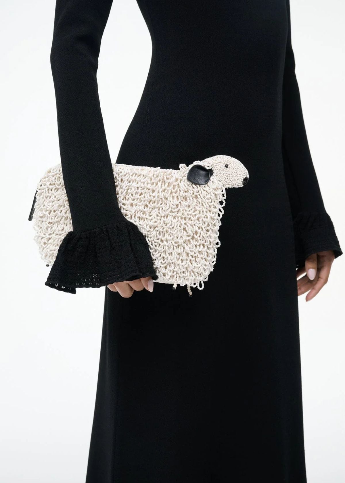 STAUD Dolly Beaded Clutch Handbag - Ivory