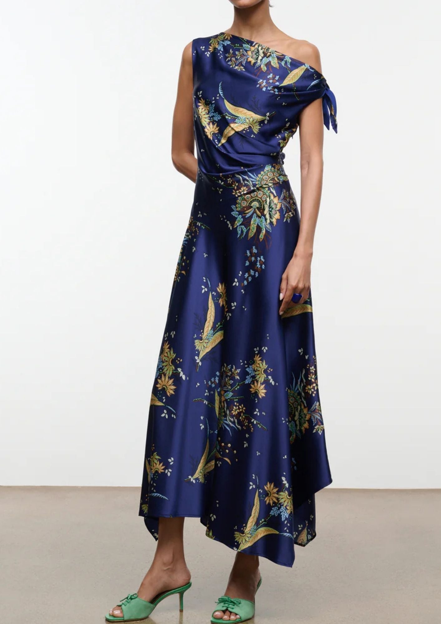 STAUD, Portia Silk Dress in Tapestry Midnight, Size 10