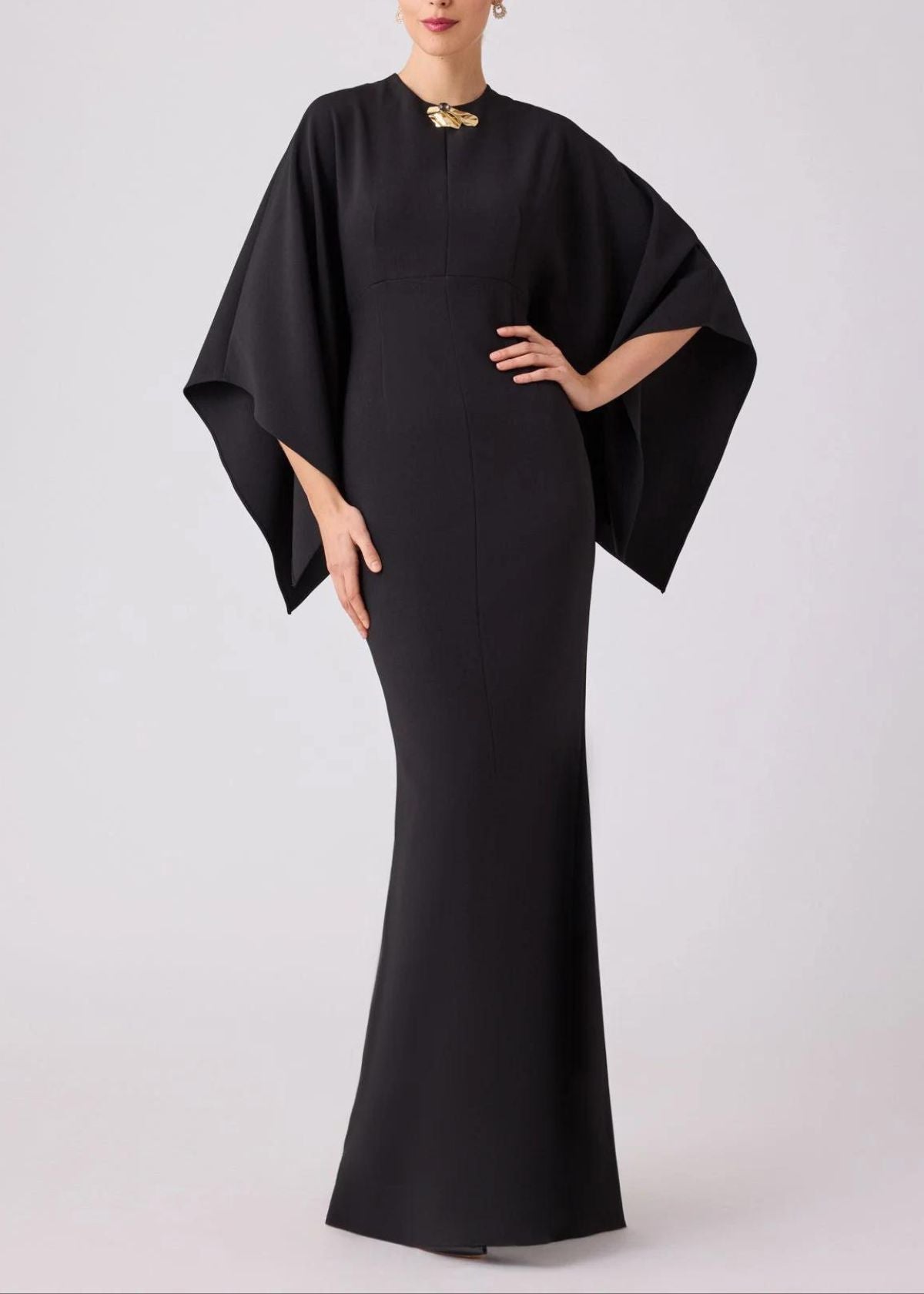 TERI JON Stretch Crepe Kimono Day to Evening Gown - Black TERI JON Stretch Crepe Kimono Day to Evening Gown - Black