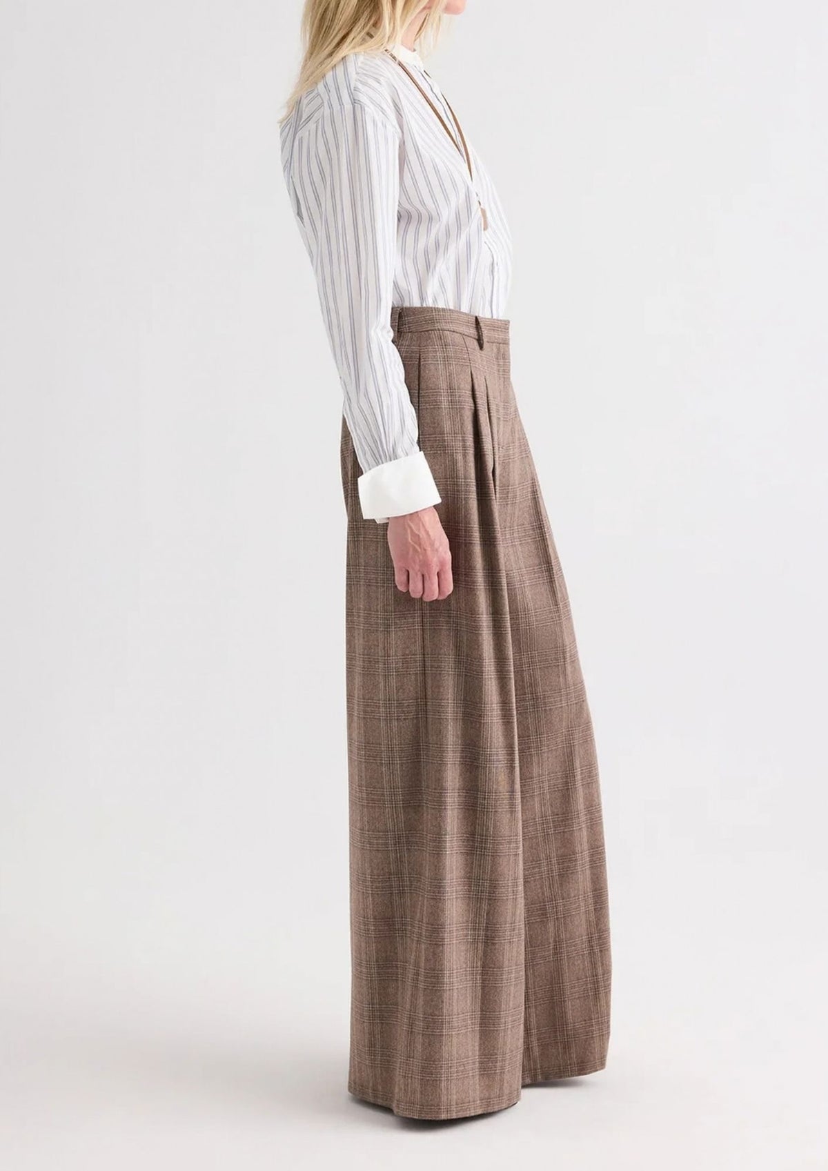 TWP Avery Glen Plaid Wool Pant - Brown Multi