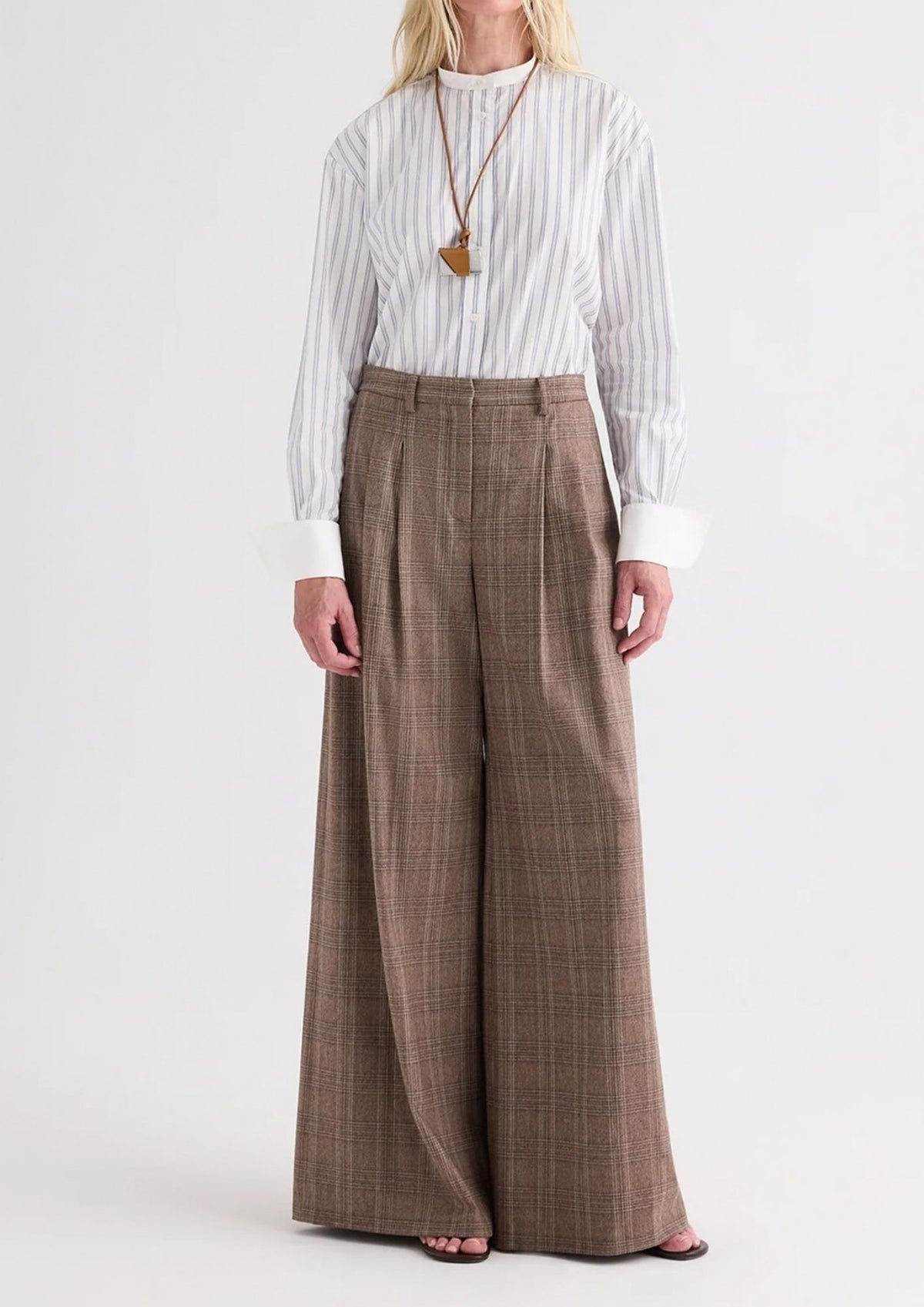 TWP Avery Glen Plaid Wool Pant - Brown Multi