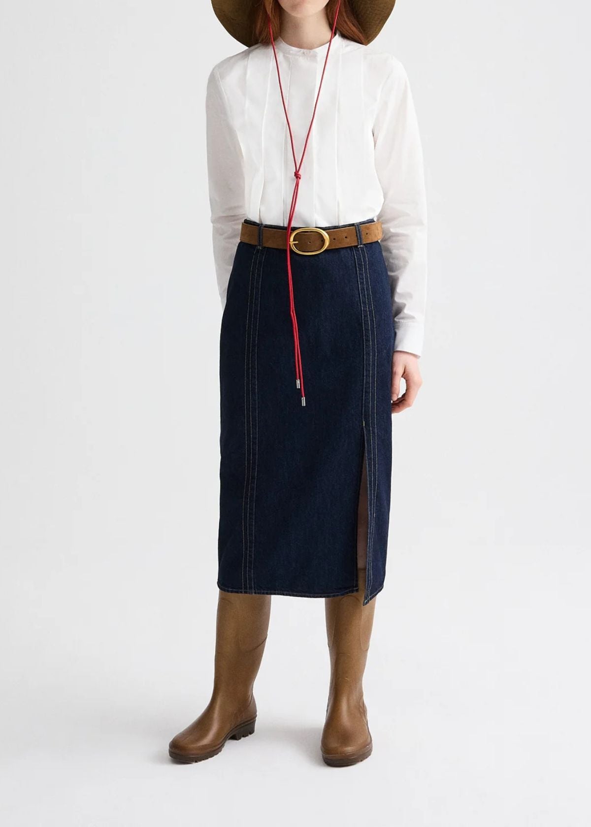 TWP Denim Skirt with Seams - Dark Stone
