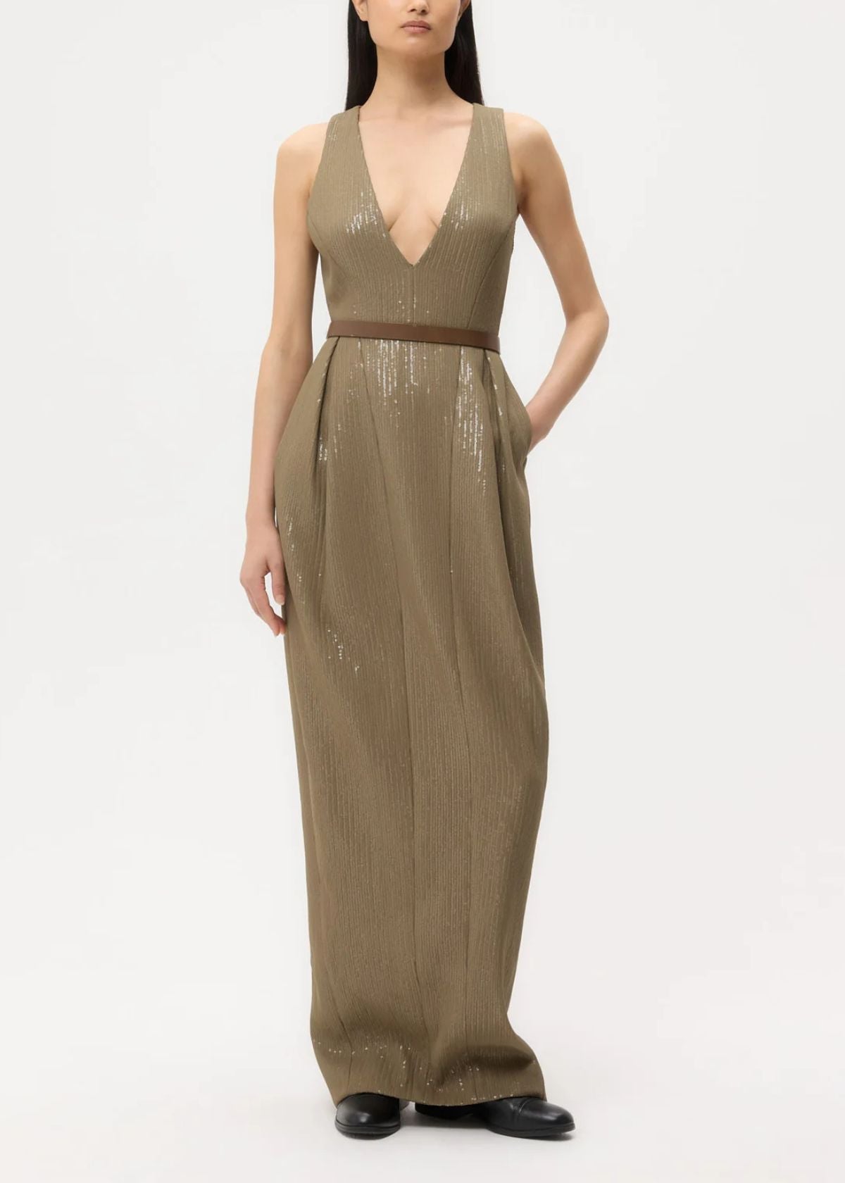 TWP Women's Used to Love Me A Lot Dress in Chiffon Encased Paillettes - Olive - Size 8