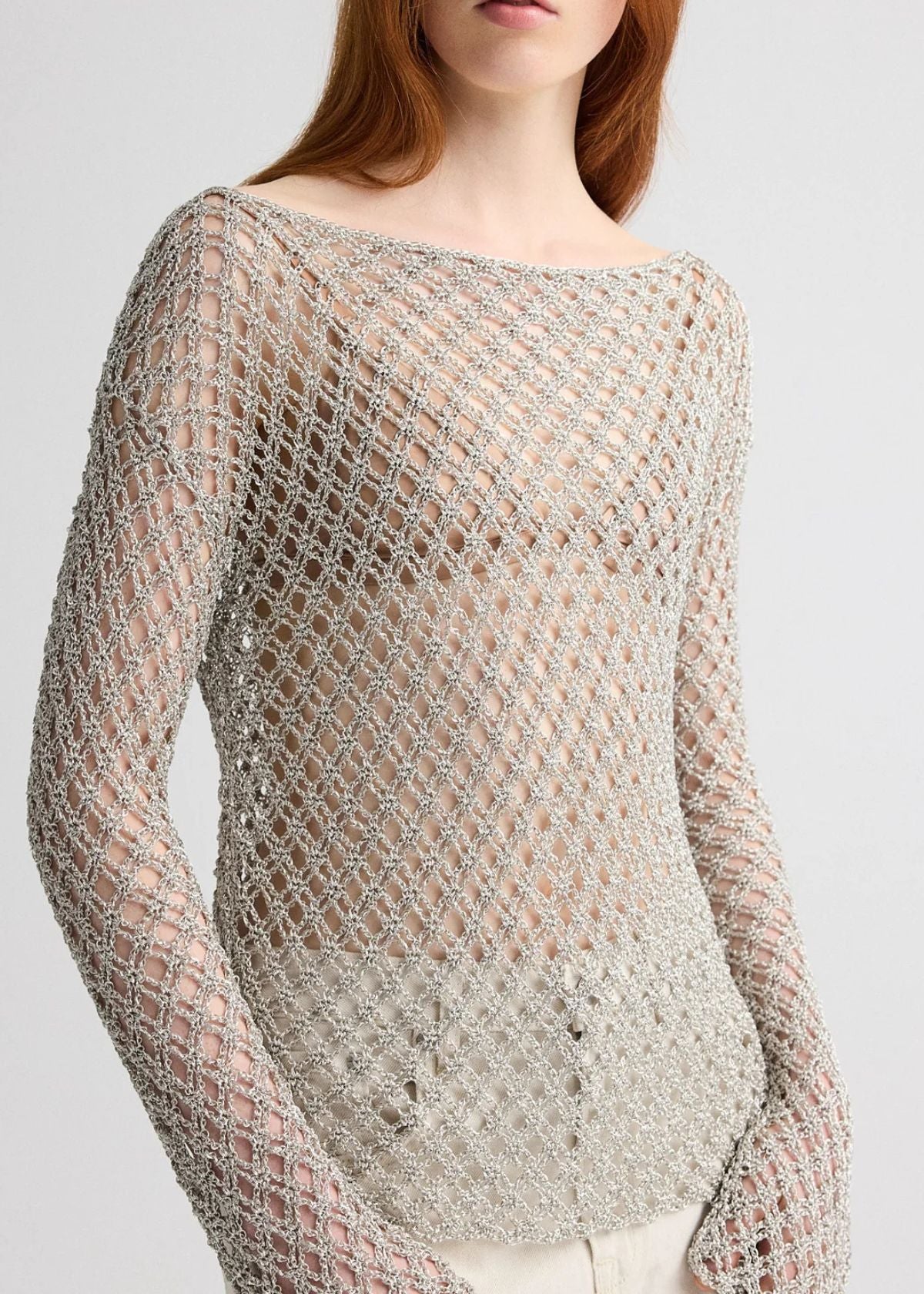 TWP Hand Crochet Slash Neck Top - Pale Champagne