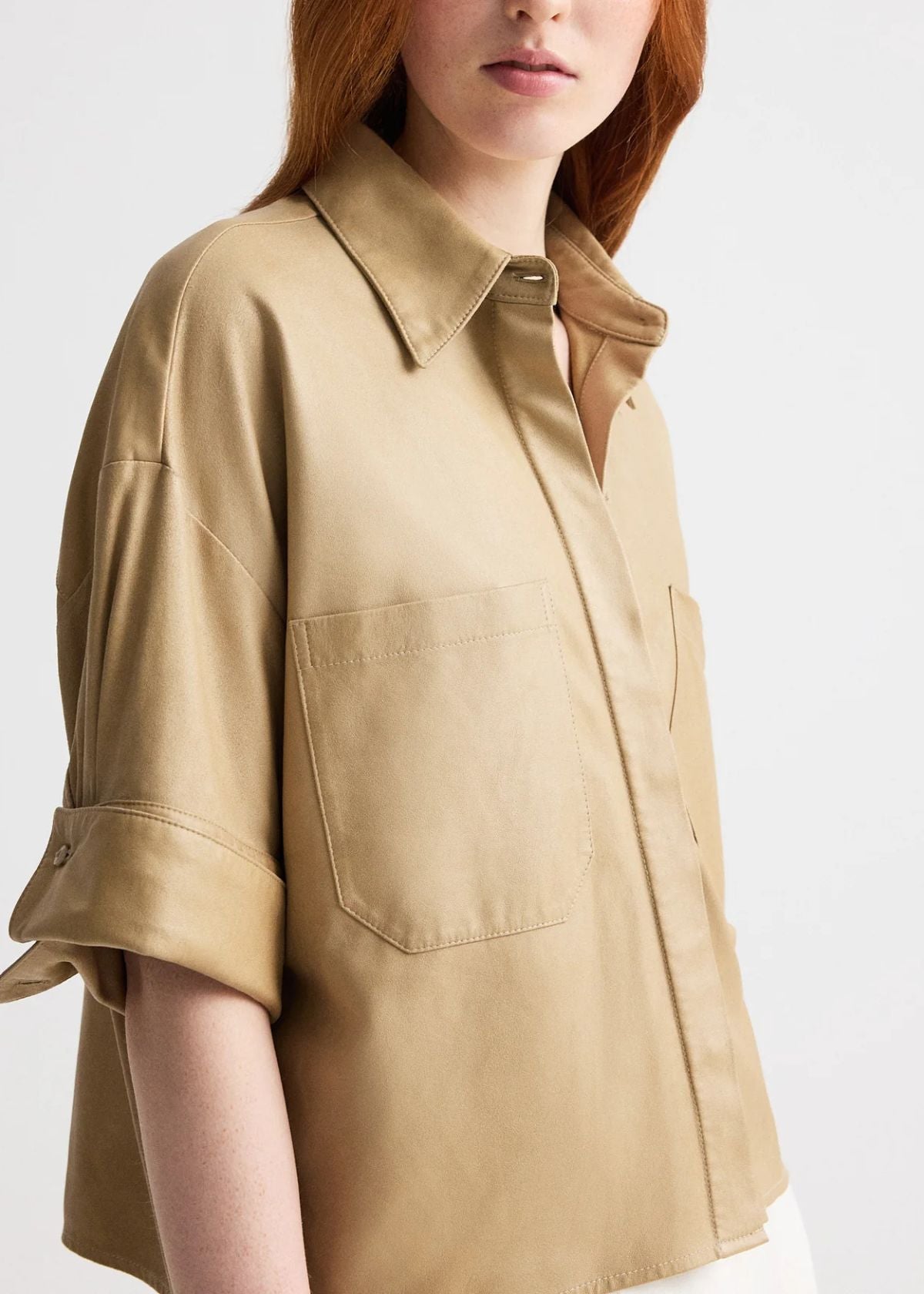 TWP My Newest Mistake Paper Leather Top - British Khaki