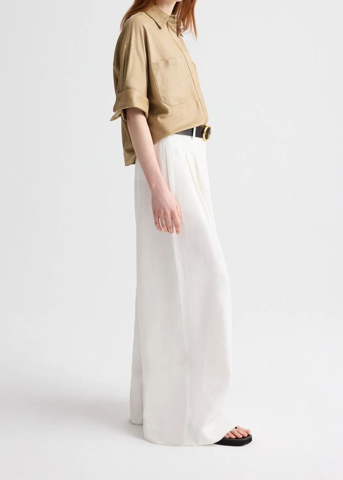 TWP My Newest Mistake Paper Leather Top - British Khaki