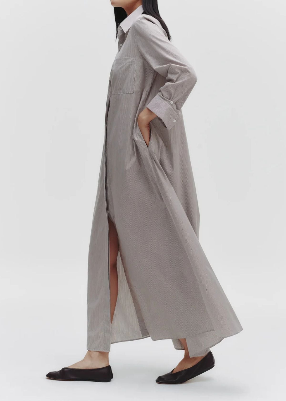 TWP Jenny's Gown - White/Chocolate Stripe