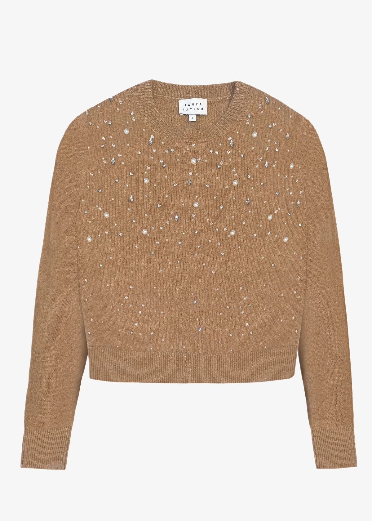 TANYA TAYLOR Lexia Embellished Sweater - Camel