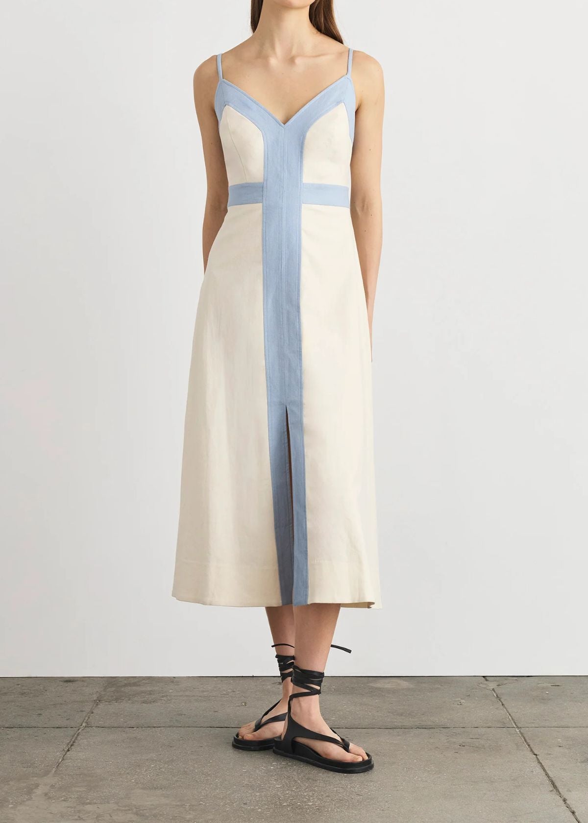 TANYA TAYLOR Madden Midi Dress - Cream/Powder Blue
