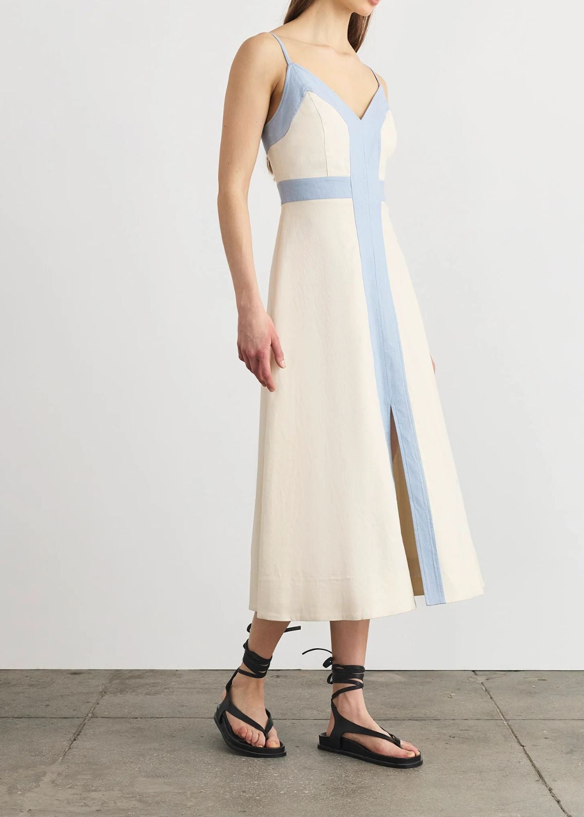 TANYA TAYLOR Madden Midi Dress - Cream/Powder Blue