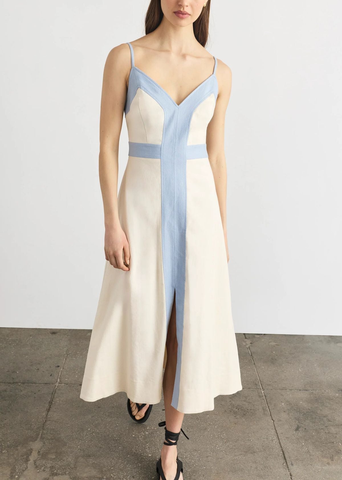 powder blue midi dress Madden Dress Cream/powder Blue / 6