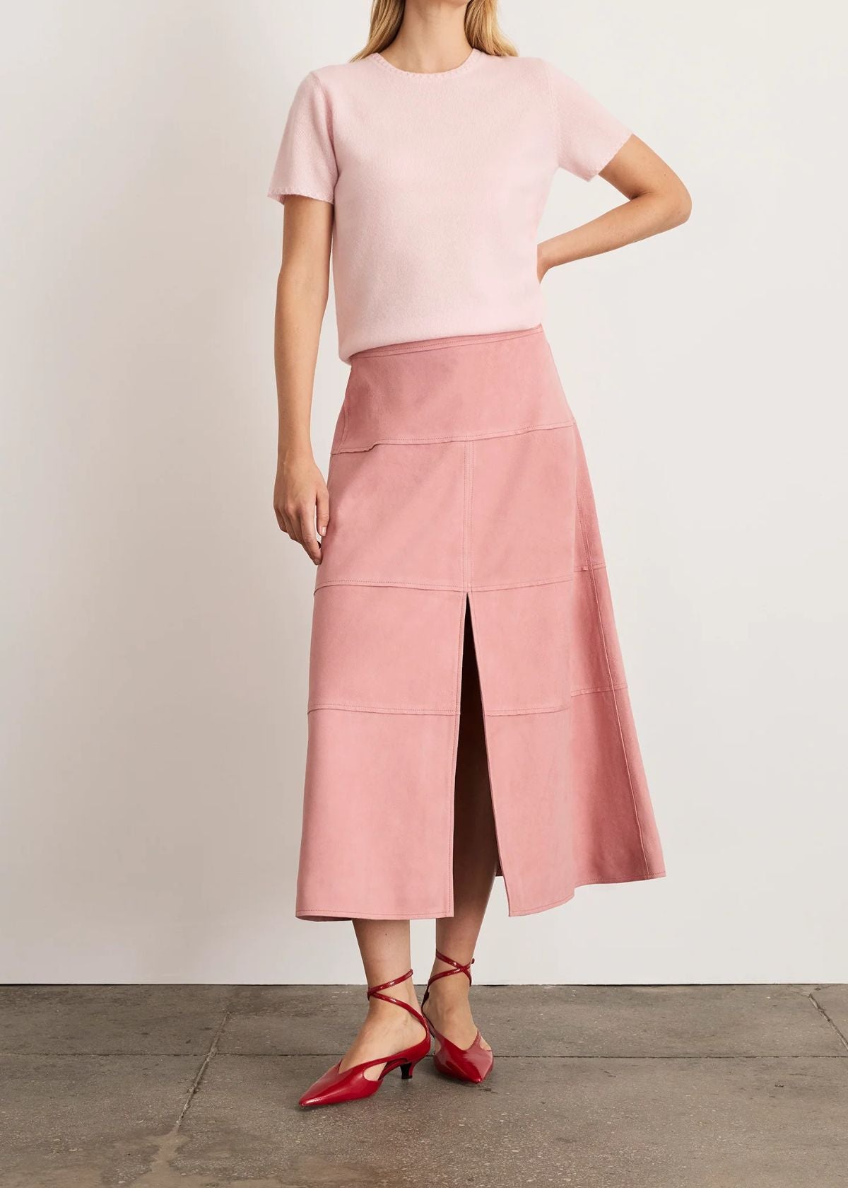 TANYA TAYLOR Hudson Suede Skirt - Rose Quartz