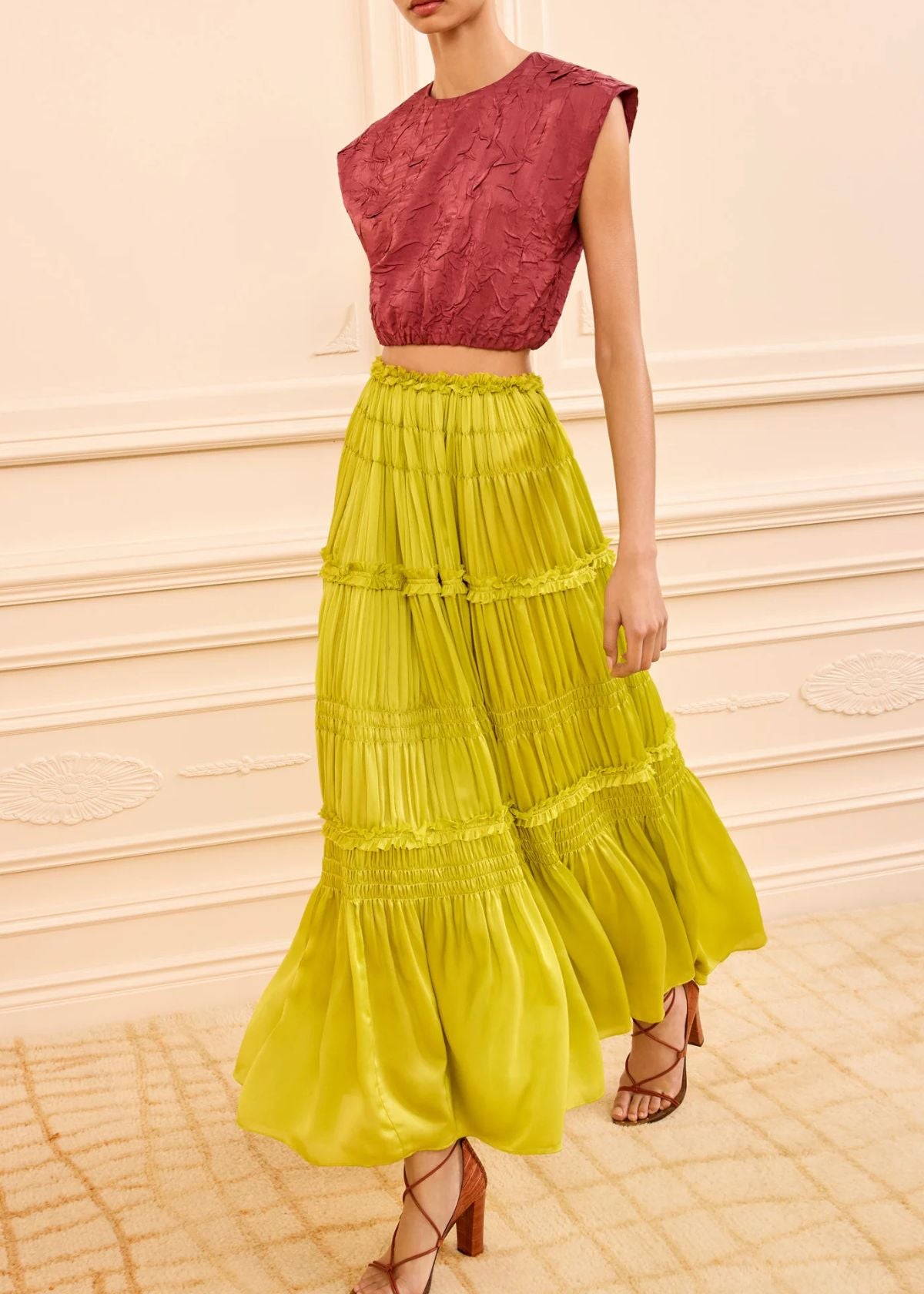 ULLA JOHNSON Gisella Satin Crop Top - Fig