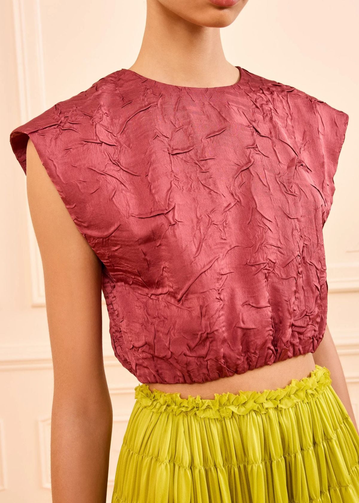 ULLA JOHNSON Gisella Satin Crop Top - Fig