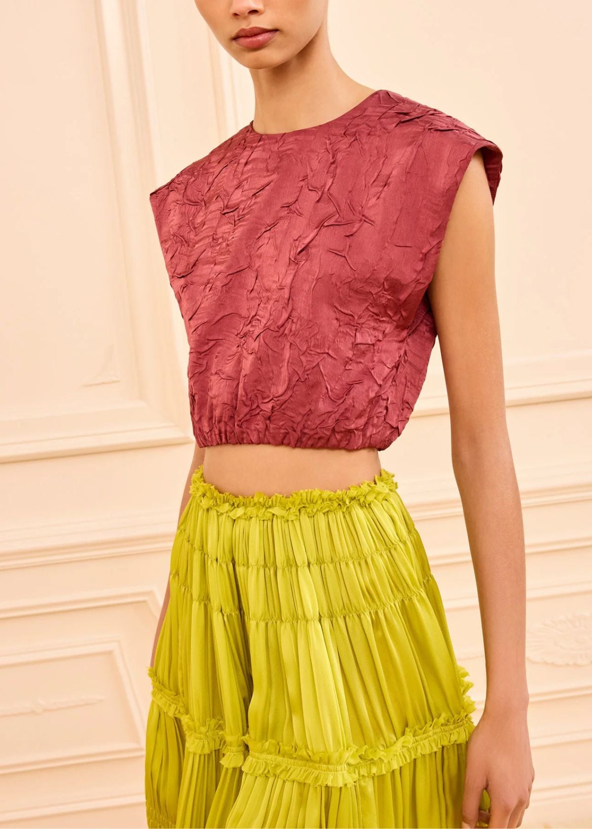 ULLA JOHNSON Gisella Satin Crop Top - Fig