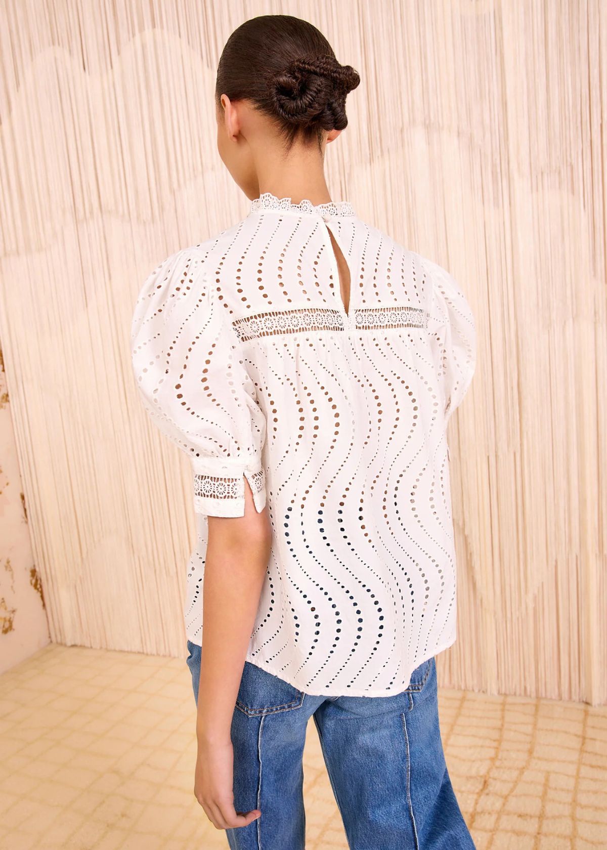 ULLA JOHNSON Virginia Lace Collar Top - Pristine