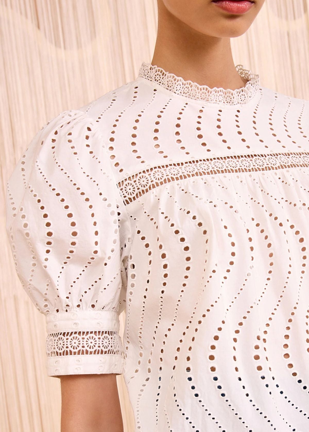ULLA JOHNSON Virginia Lace Collar Top - Pristine