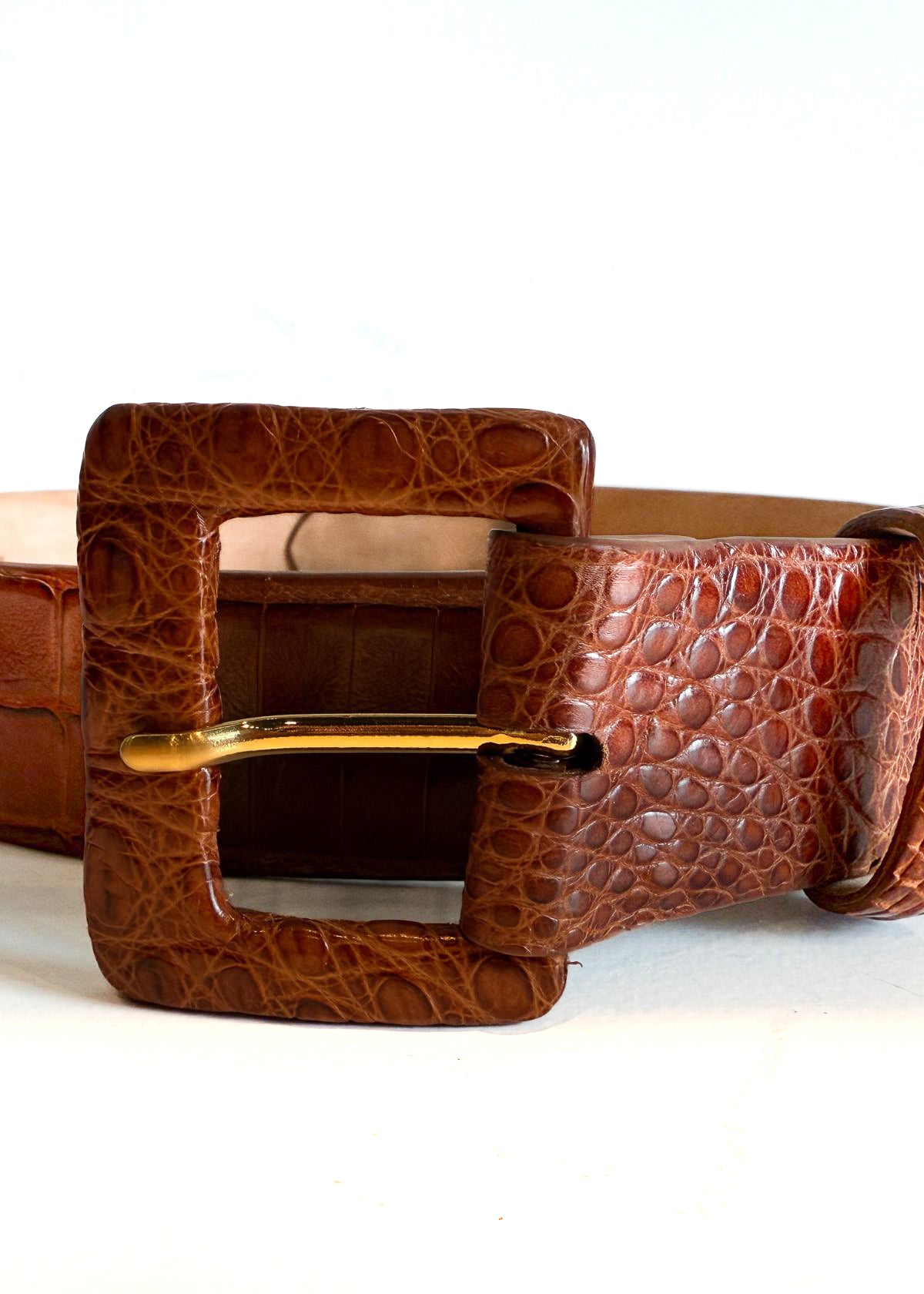 W.KLEINBERG Matte Caiman Crocodile Belt - Brandy