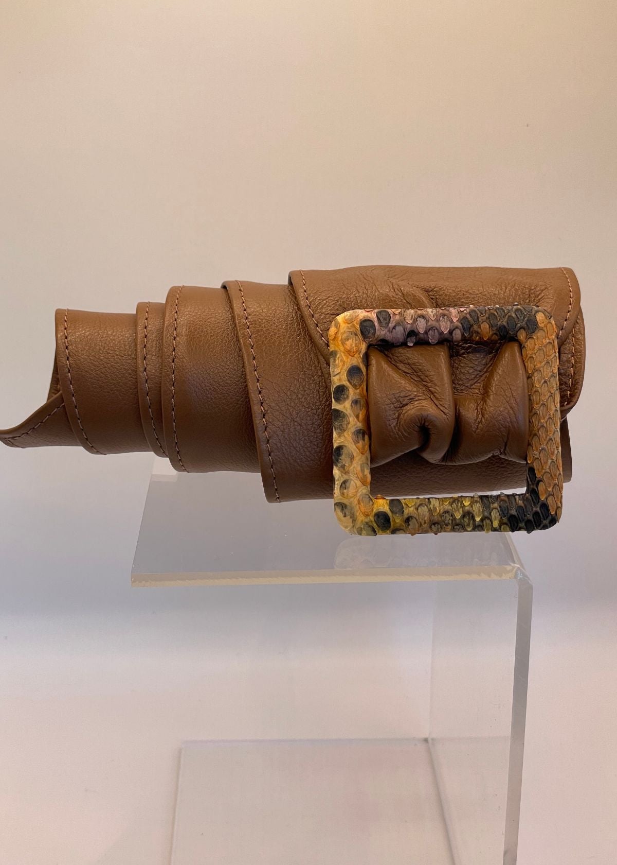 W.KLEINBERG Luscious Calf Sash Belt with Python Buckle - Antique Tan