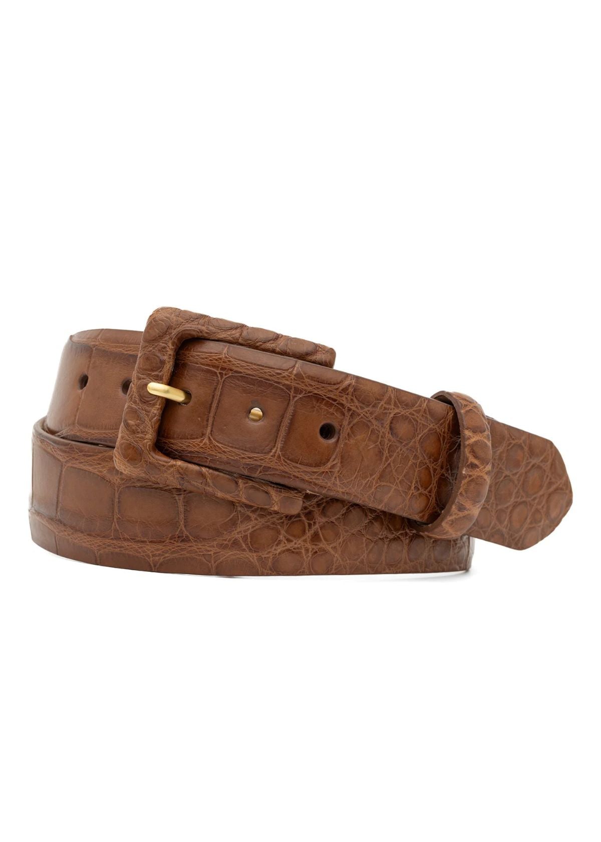 W.KLEINBERG Matte Alligator Belt with Covered Buckle - Cigar
