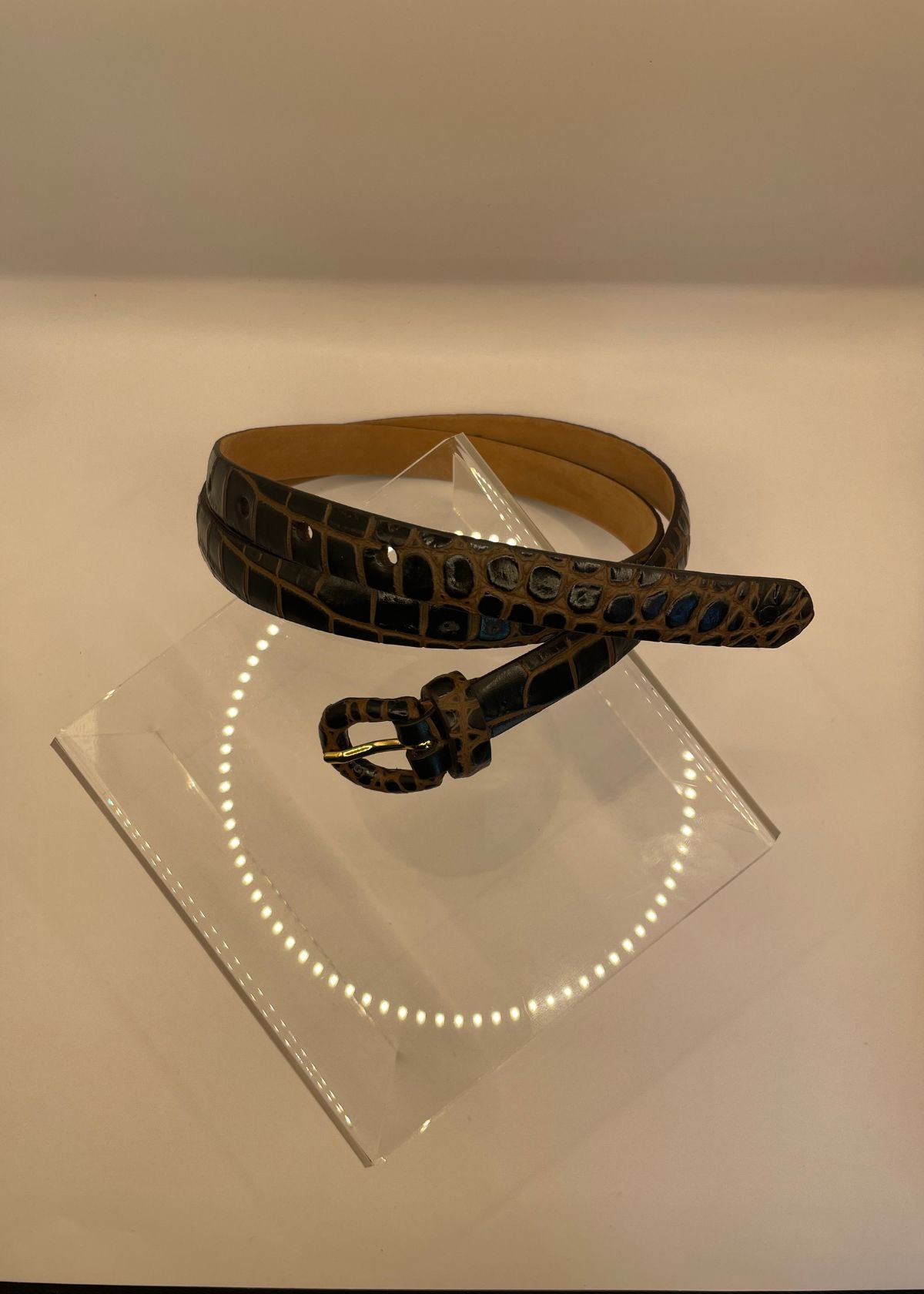 W.KLEINBERG Embossed Two-Toned Crocodile Belt with Covered  display picture 1
