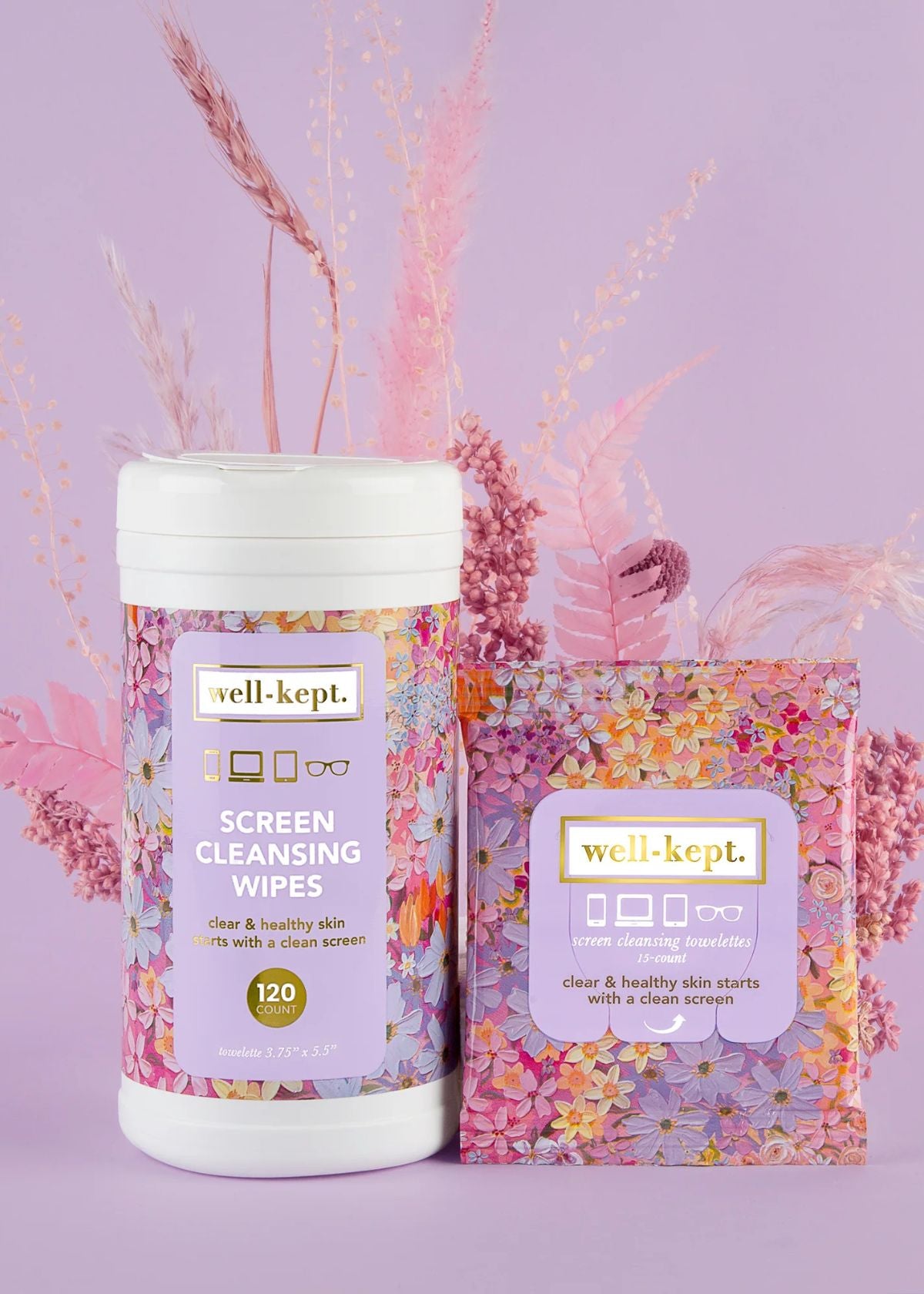 WELL-KEPT Screen Cleaning Wipes - Flower Power Canister