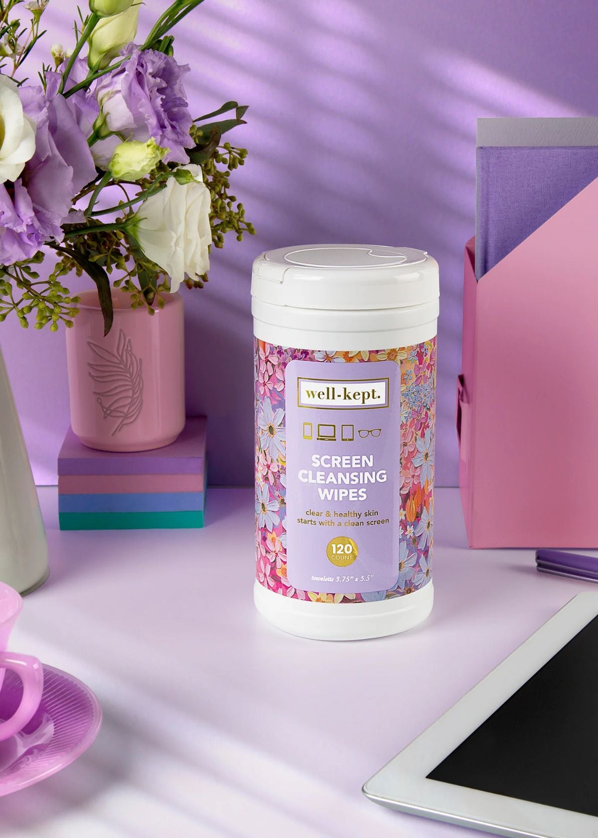 WELL-KEPT Screen Cleaning Wipes - Flower Power Canister