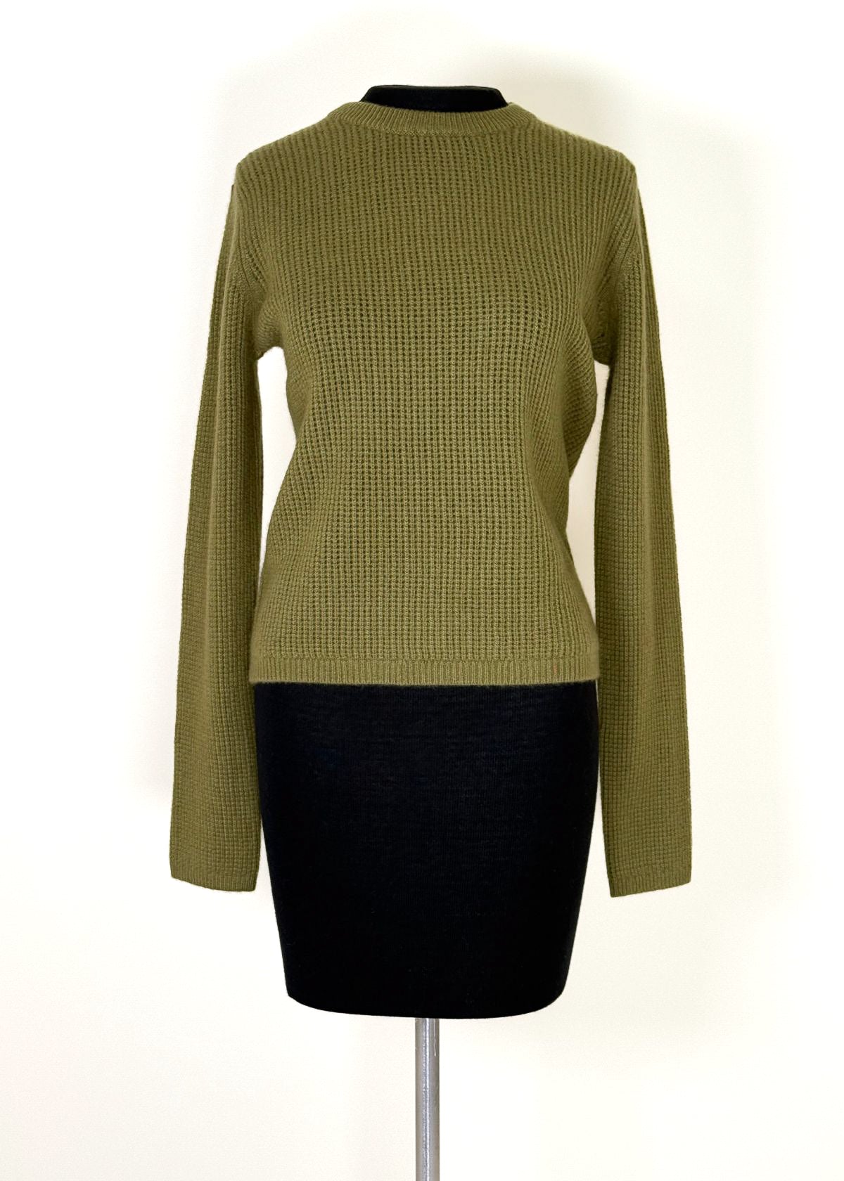 WHITE + WARREN Cashmere Waffle Mesh Crew Sweater - Bright Olive