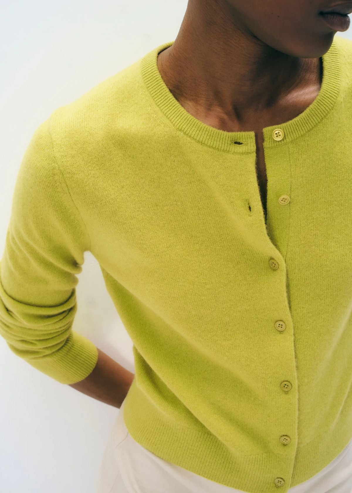 WHITE + WARREN Cashmere Crewneck Cardigan Sweater - Citronelle