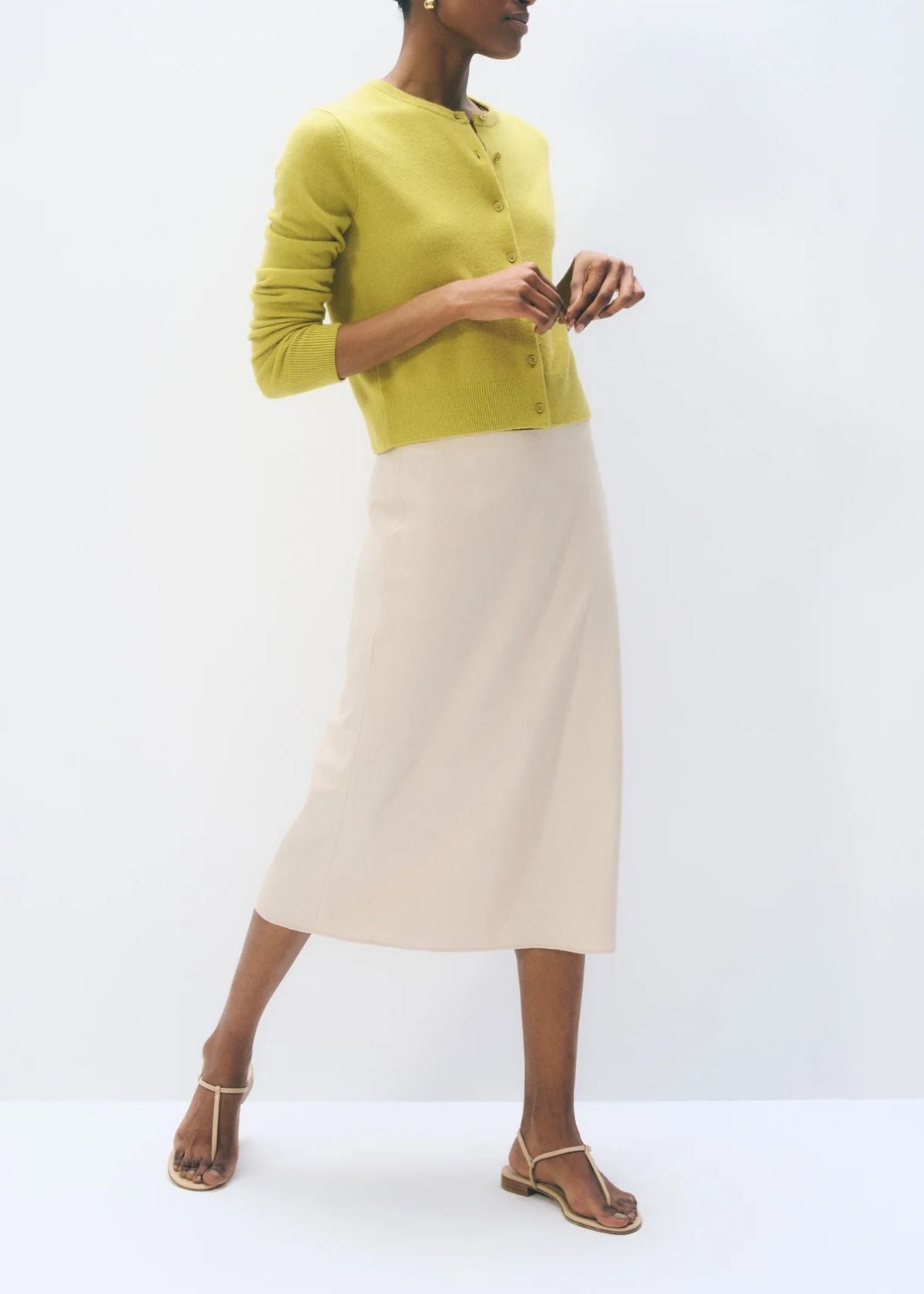 WHITE + WARREN Cashmere Crewneck Cardigan Sweater - Citronelle