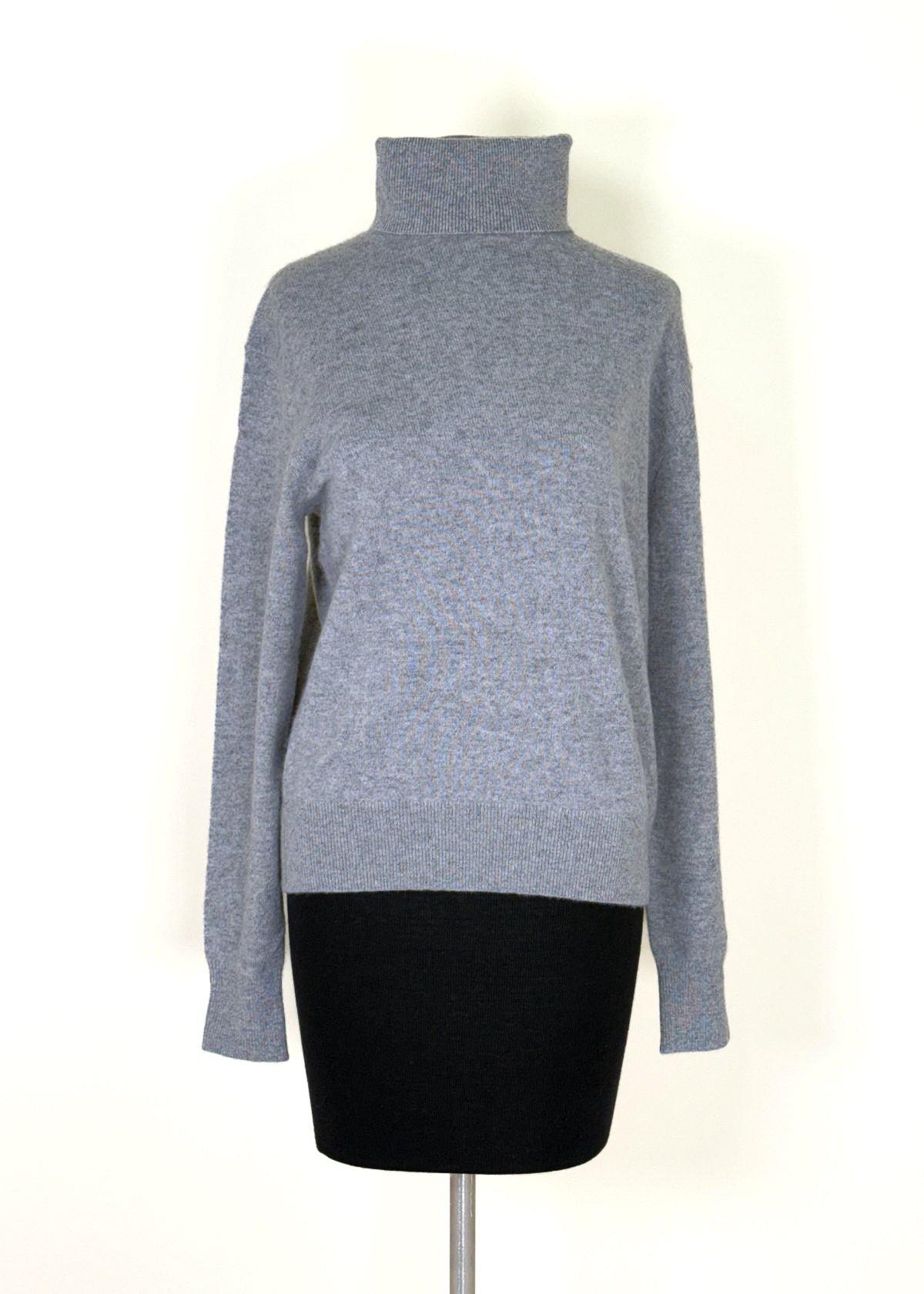 WHITE + WARREN Cashmere Rib Trim Easy Turtleneck Sweater - Grey Heather