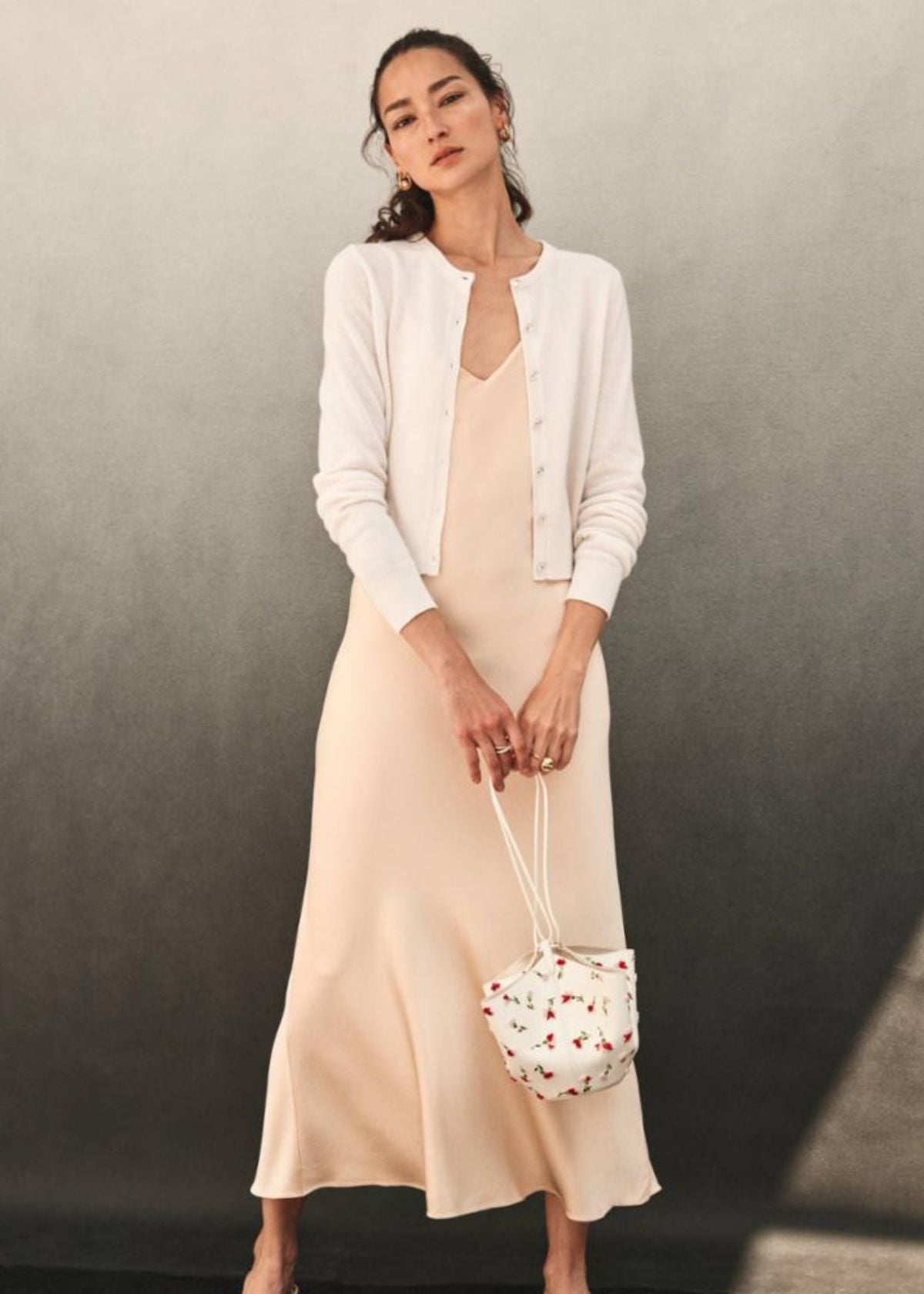 WHITE WARREN Cashmere Embellished Crewneck Cardigan Soft White