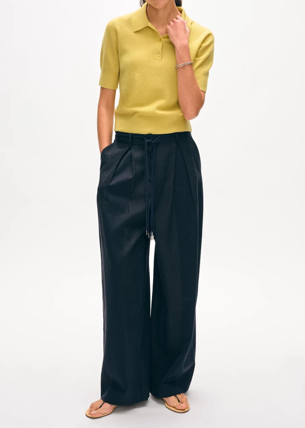 WHITE + WARREN Cashmere Polo Top - Yellow Sunbeam