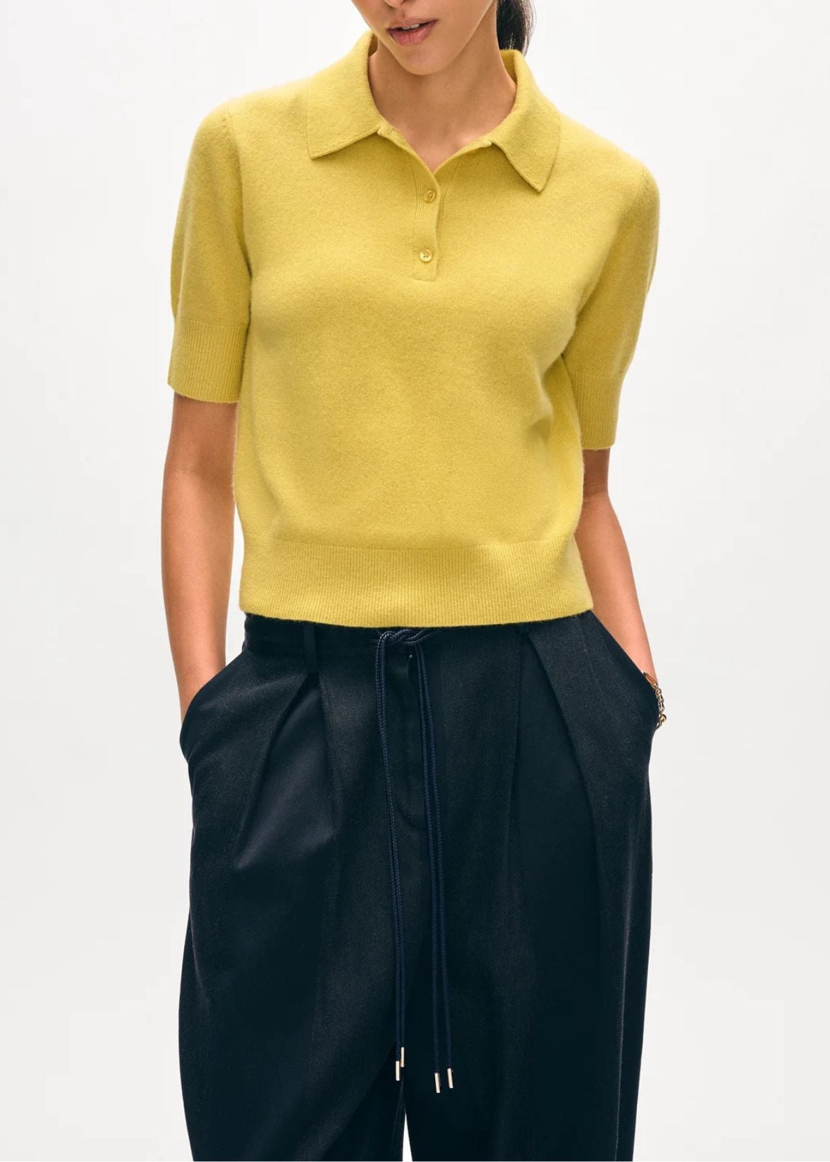 WHITE + WARREN Cashmere Polo Top - Yellow Sunbeam