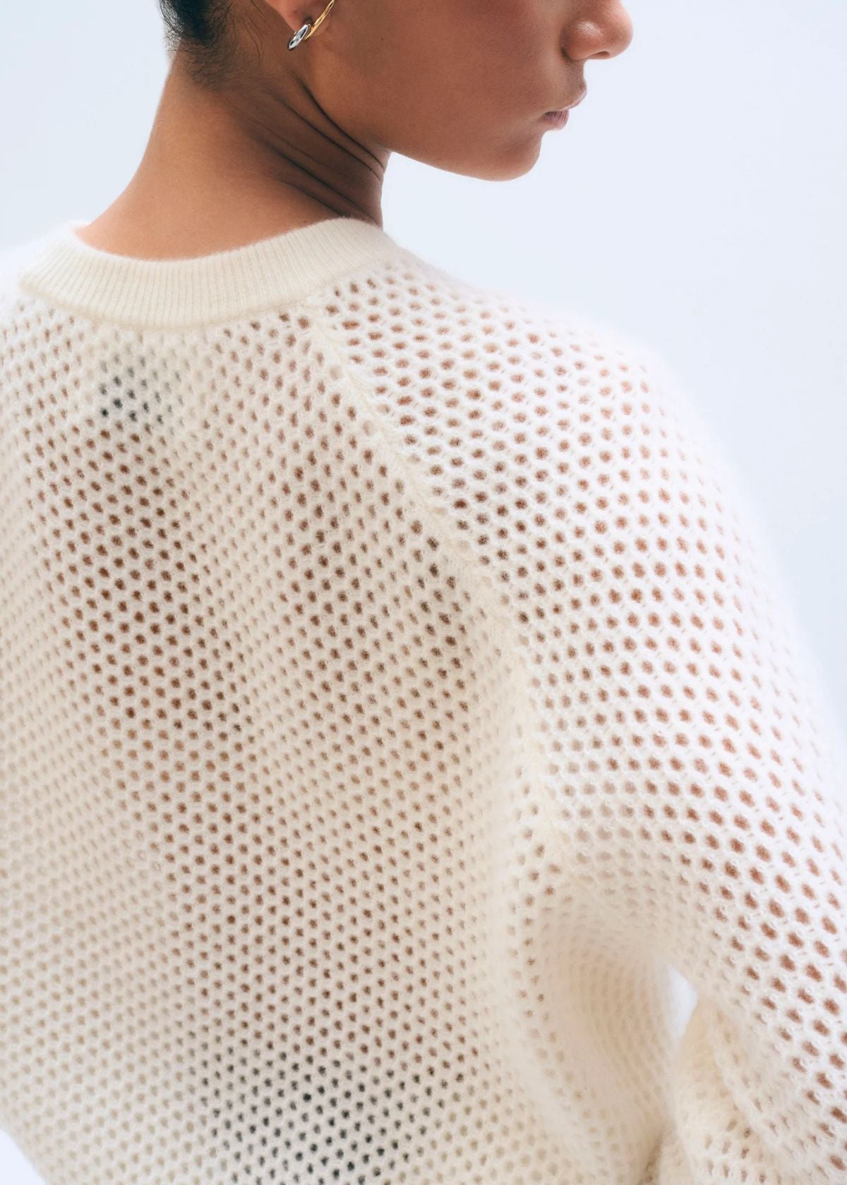 WHITE + WARREN Cashmere Mesh Sweatshirt - Soft White
