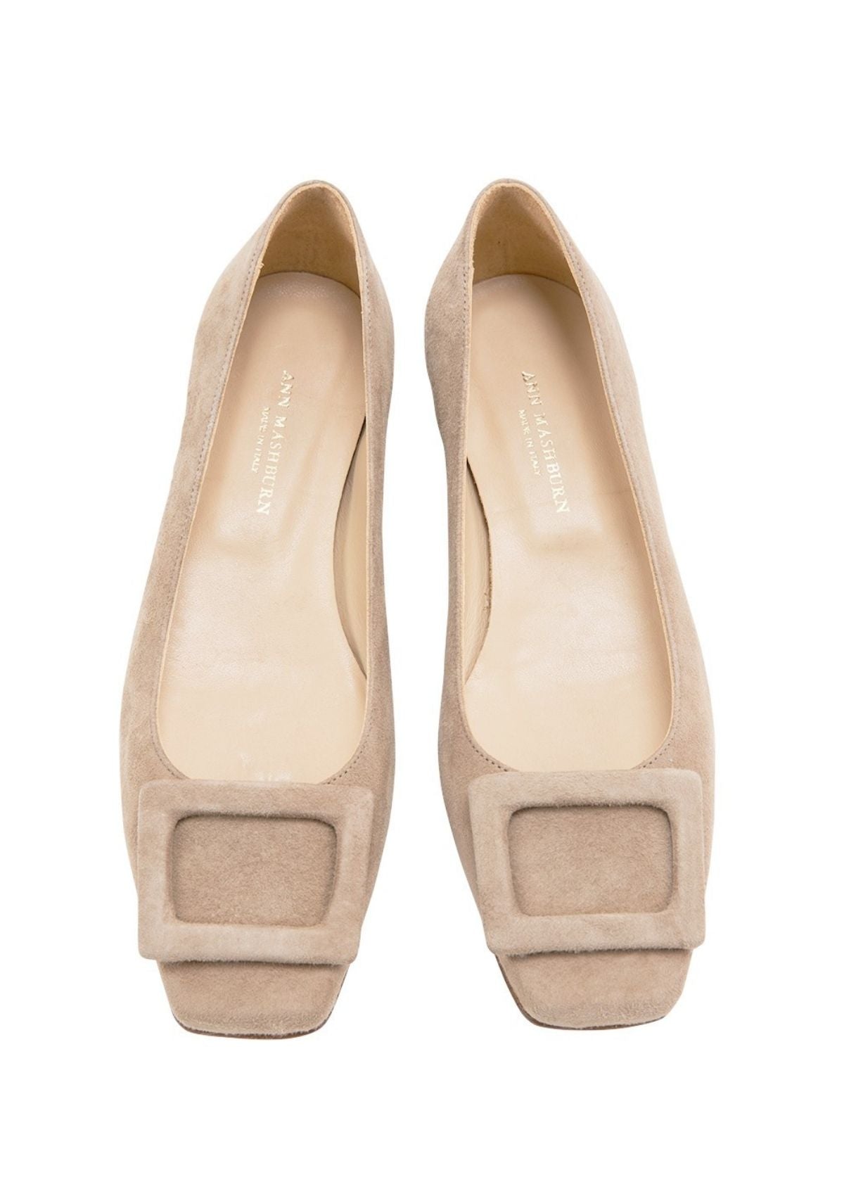 ANN MASHBURN Buckle Shoe in Camel Suede